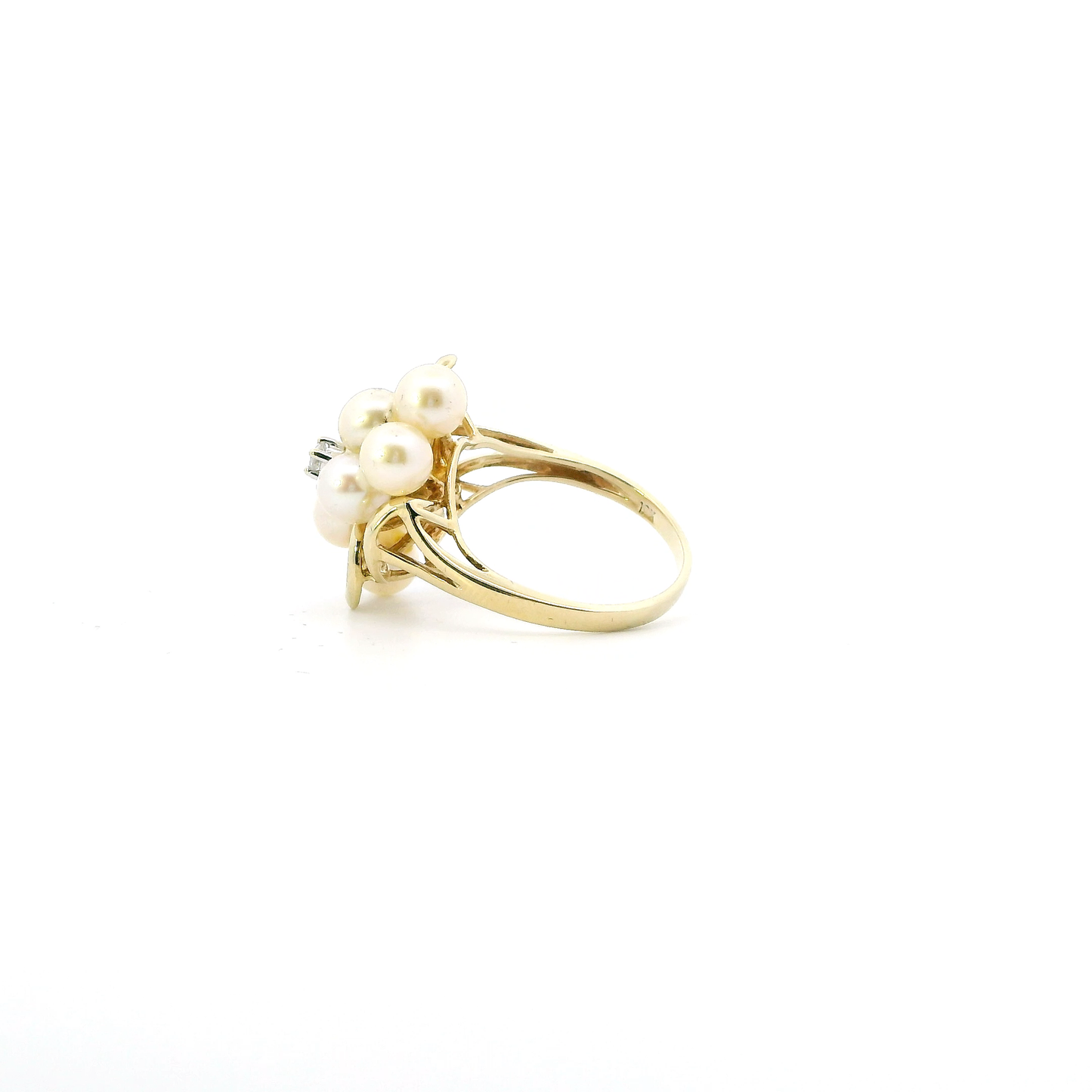 10K Yellow Gold Pearl & Diamond Womens Ring - 0.04ct