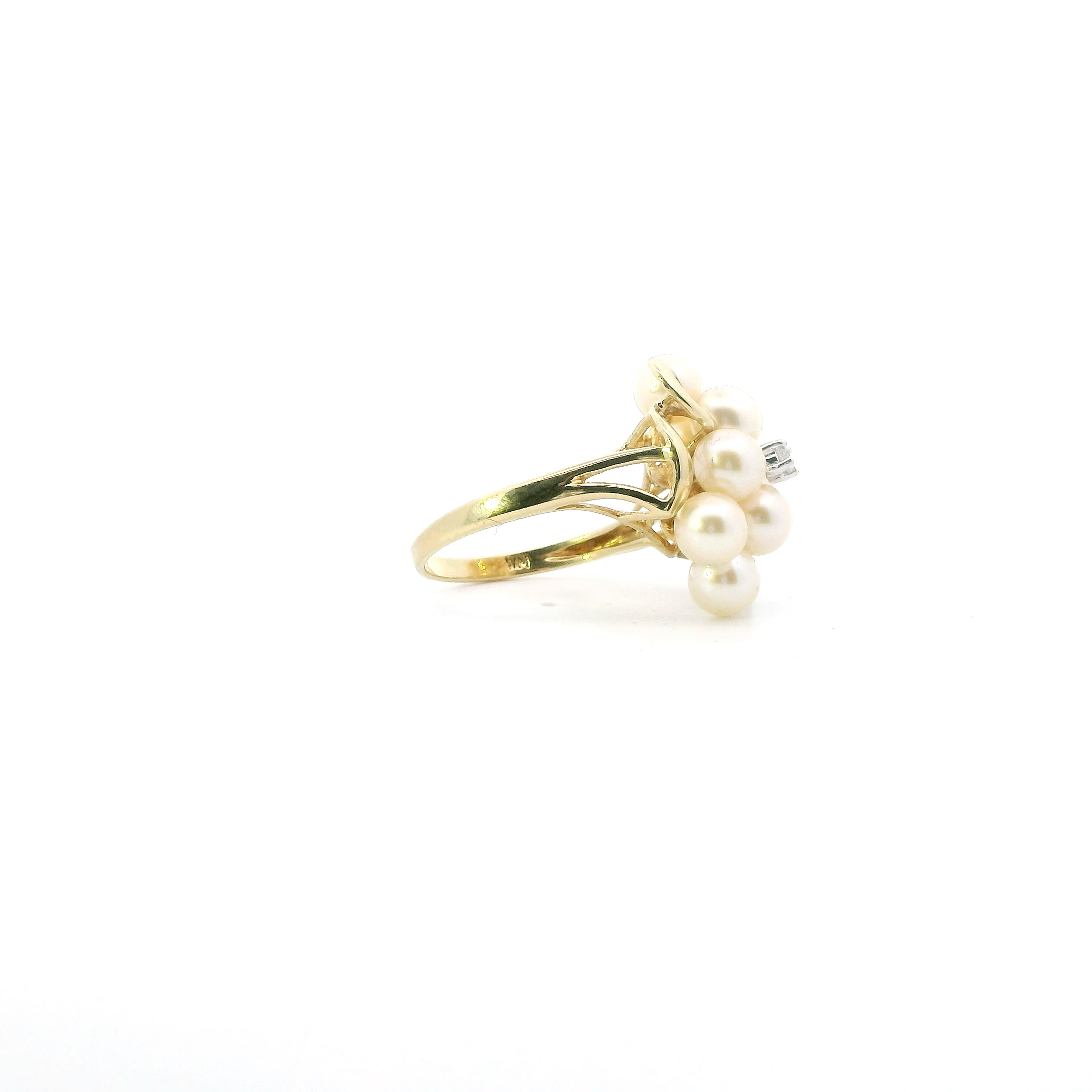 10K Yellow Gold Pearl & Diamond Womens Ring - 0.04ct