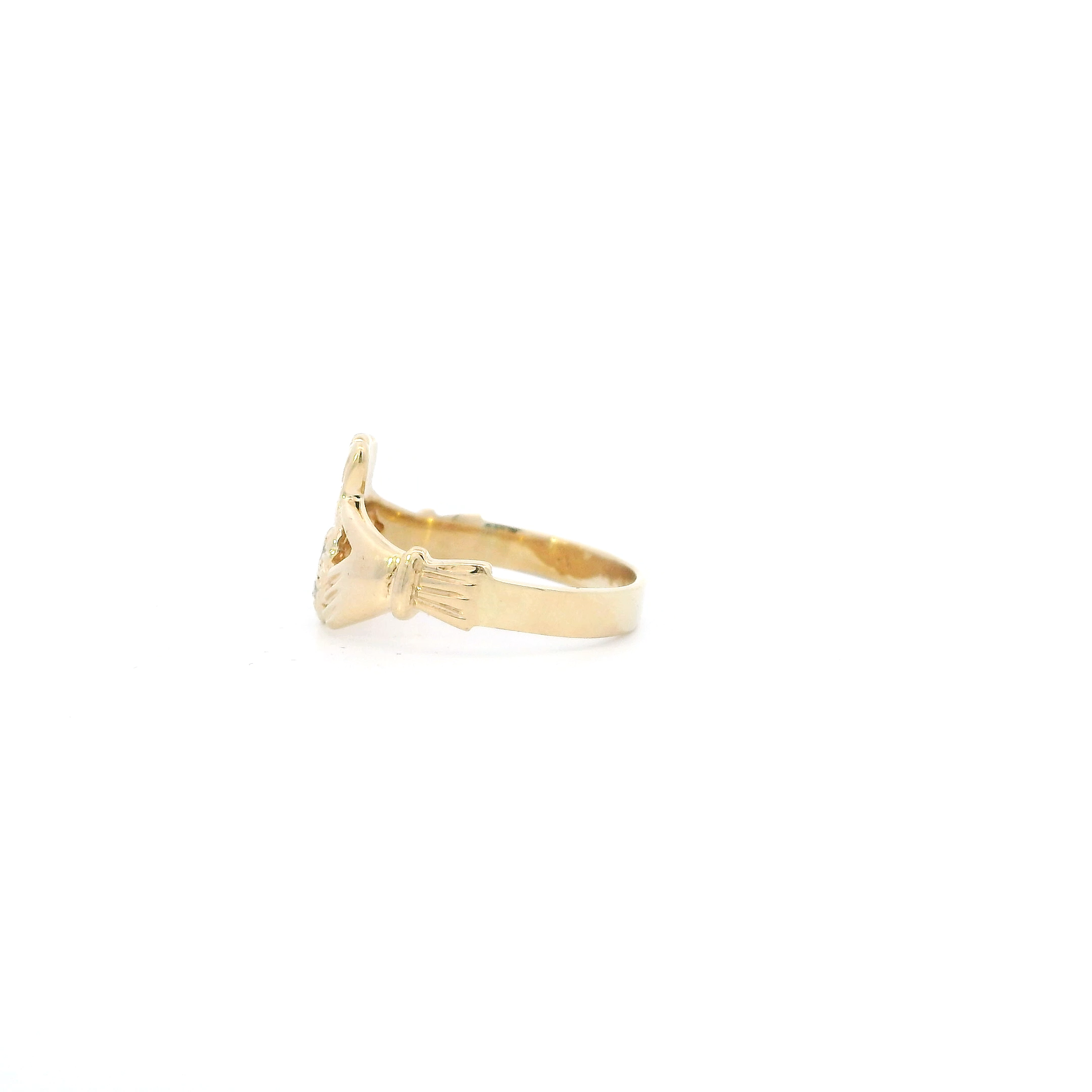 14K Yellow Gold Diamond Claddagh Womens Ring - 0.10ct