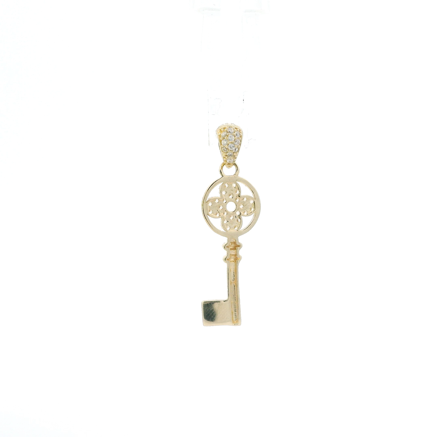 14K Yellow Gold "LV" Floral Key Pendant