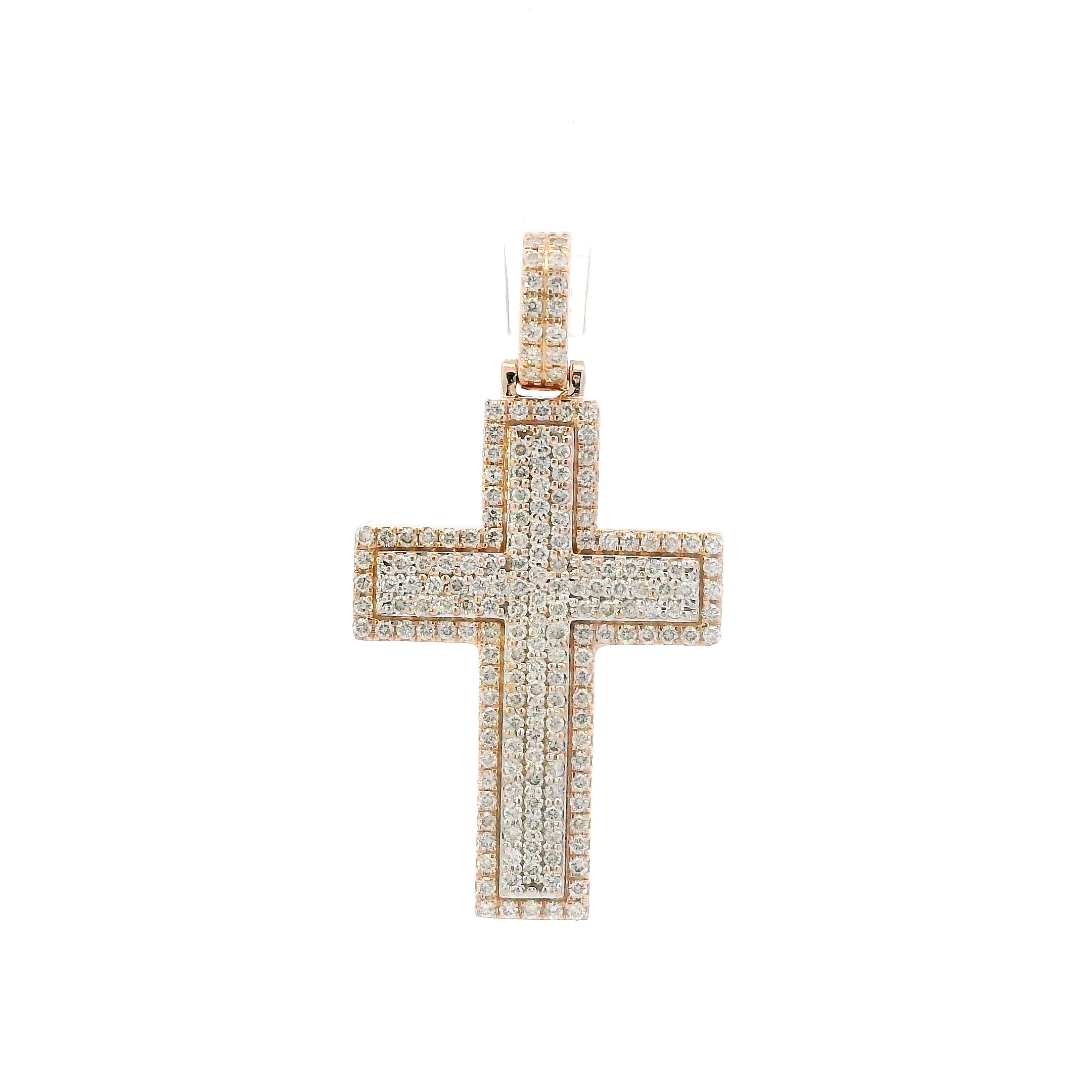 14K Rose Gold Diamond Cross Pendant - 1.60ct