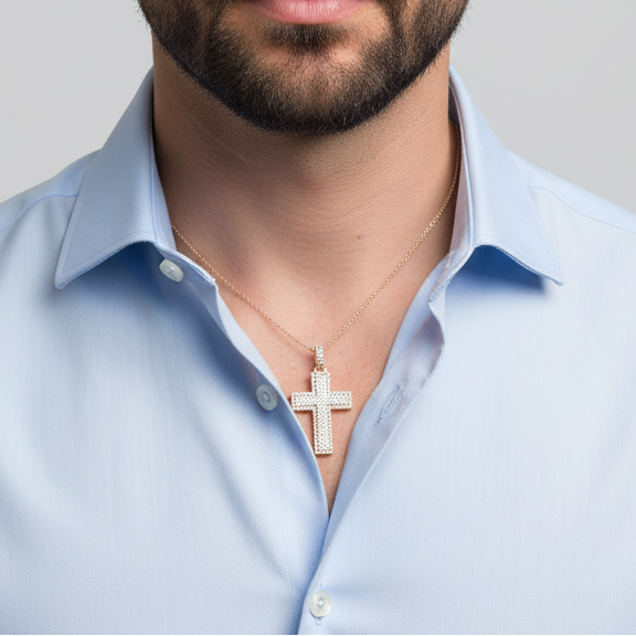 14K Rose Gold Diamond Cross Pendant - 1.60ct