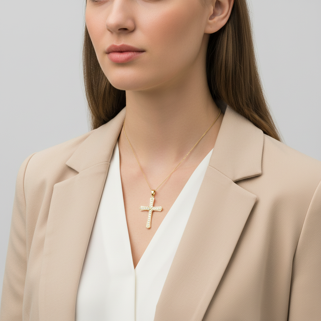 10K Yellow Gold Diamond Cross Pendant - 0.31ct