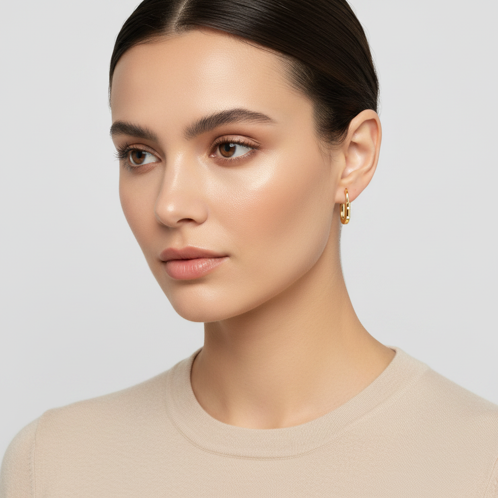 18K Yellow Gold Cz Rectangle Hoop Earrings