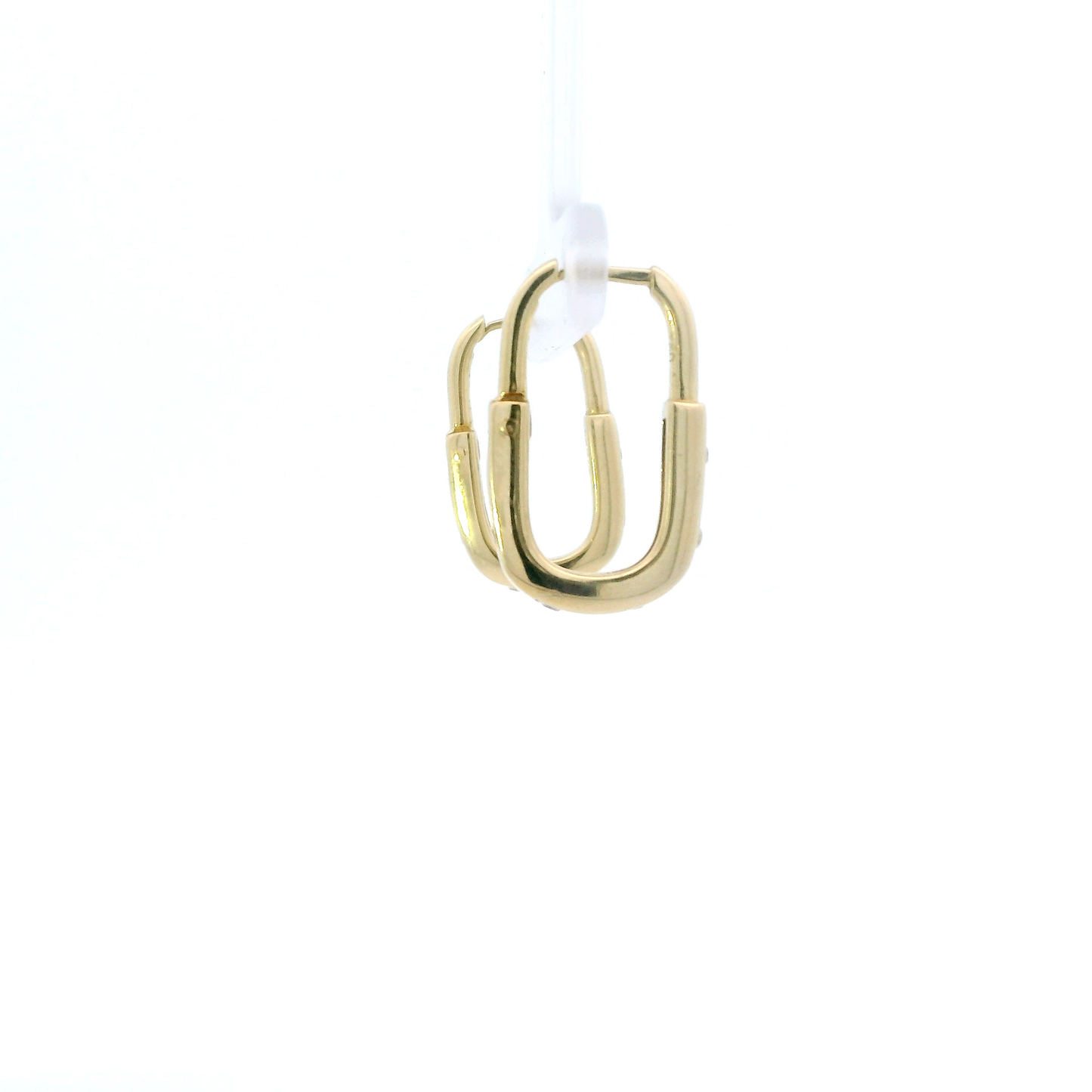 18K Yellow Gold Cz Rectangle Hoop Earrings