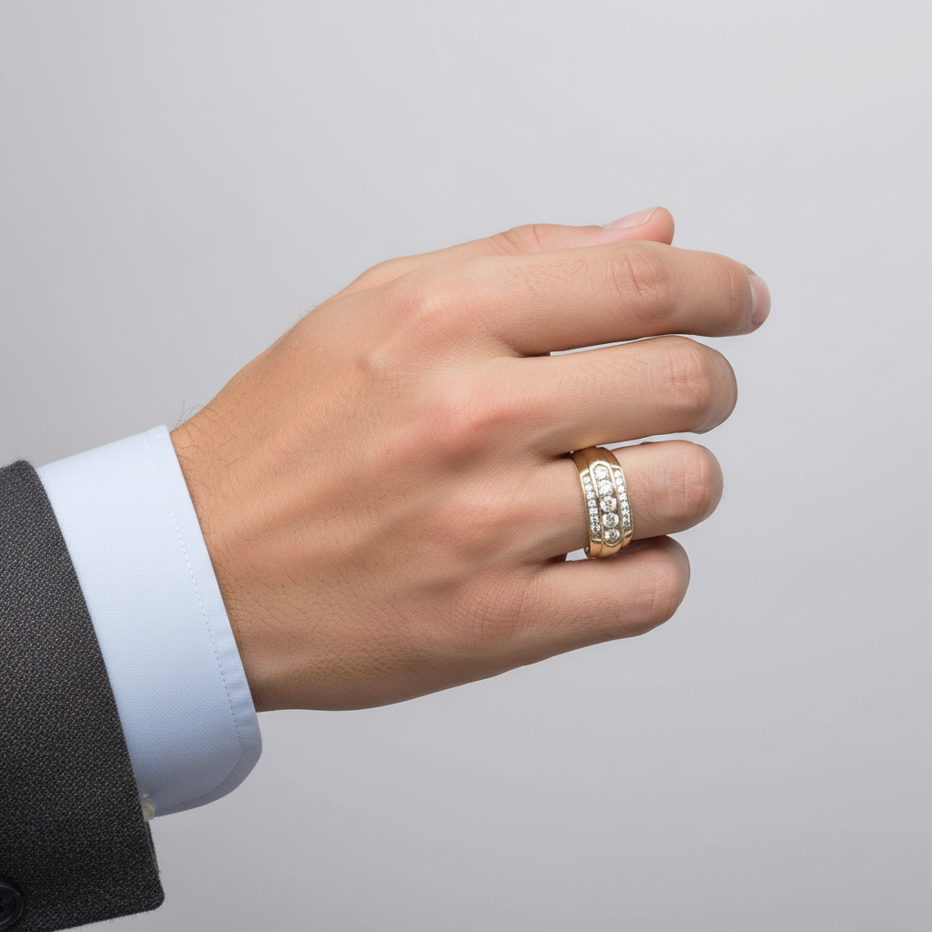 10K Yellow Gold Diamond Mens Ring - 0.59ct