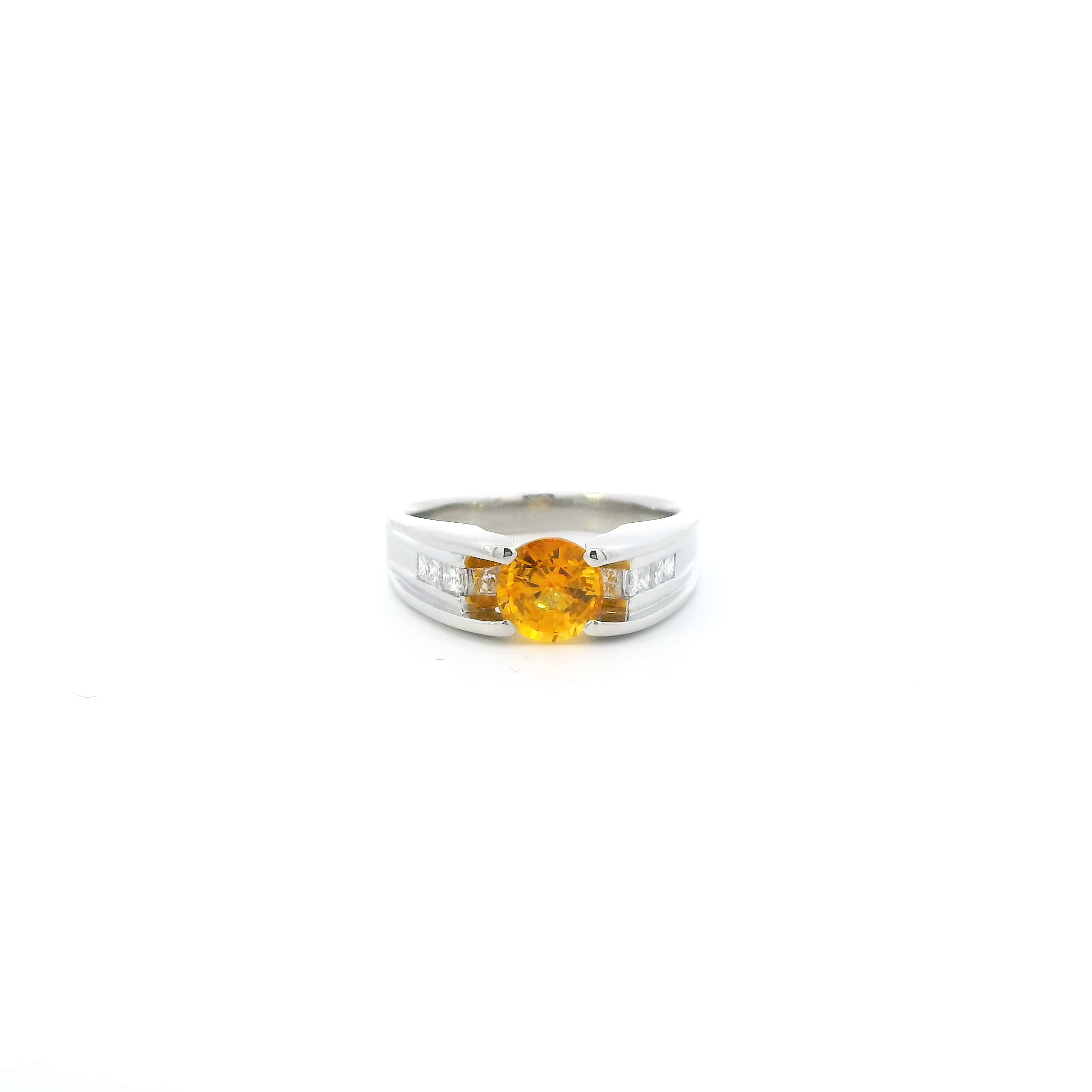 Platinum Diamond & Citrine Womens Ring - 0.49ct