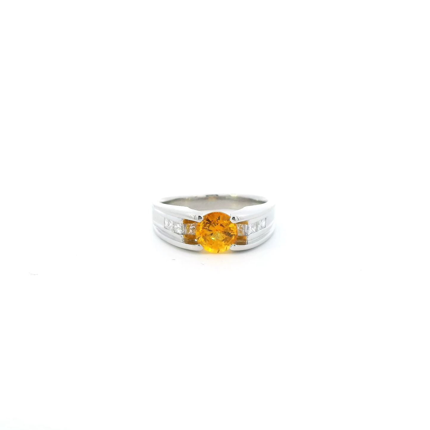 Platinum Diamond & Citrine Womens Ring - 0.49ct
