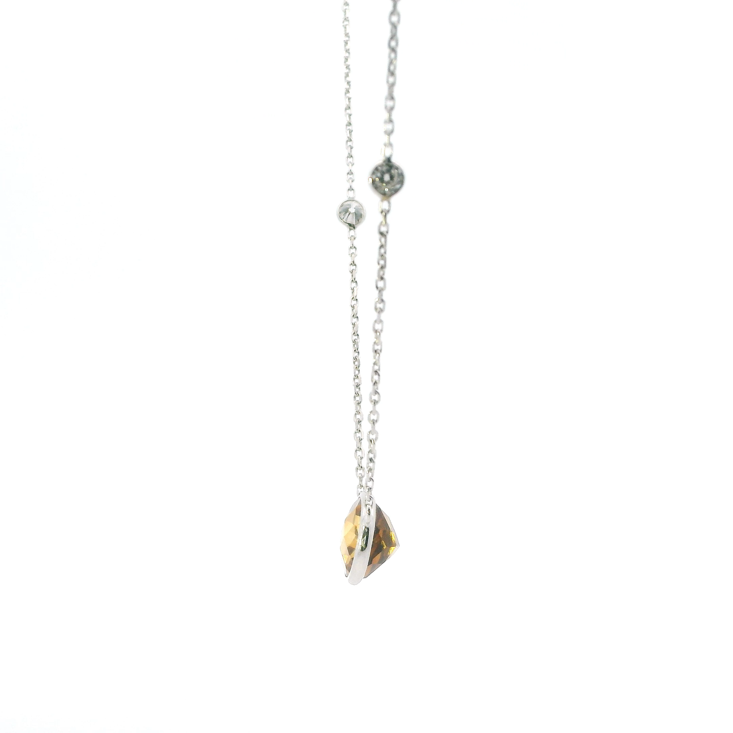 14K White Gold 16-18" Cable Chain With Diamonds & Citrine Necklace - 0.30ct