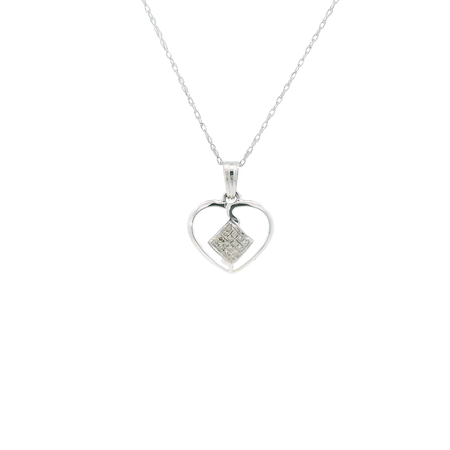 10K White Gold 18" Rope Chain & Heart Pendant