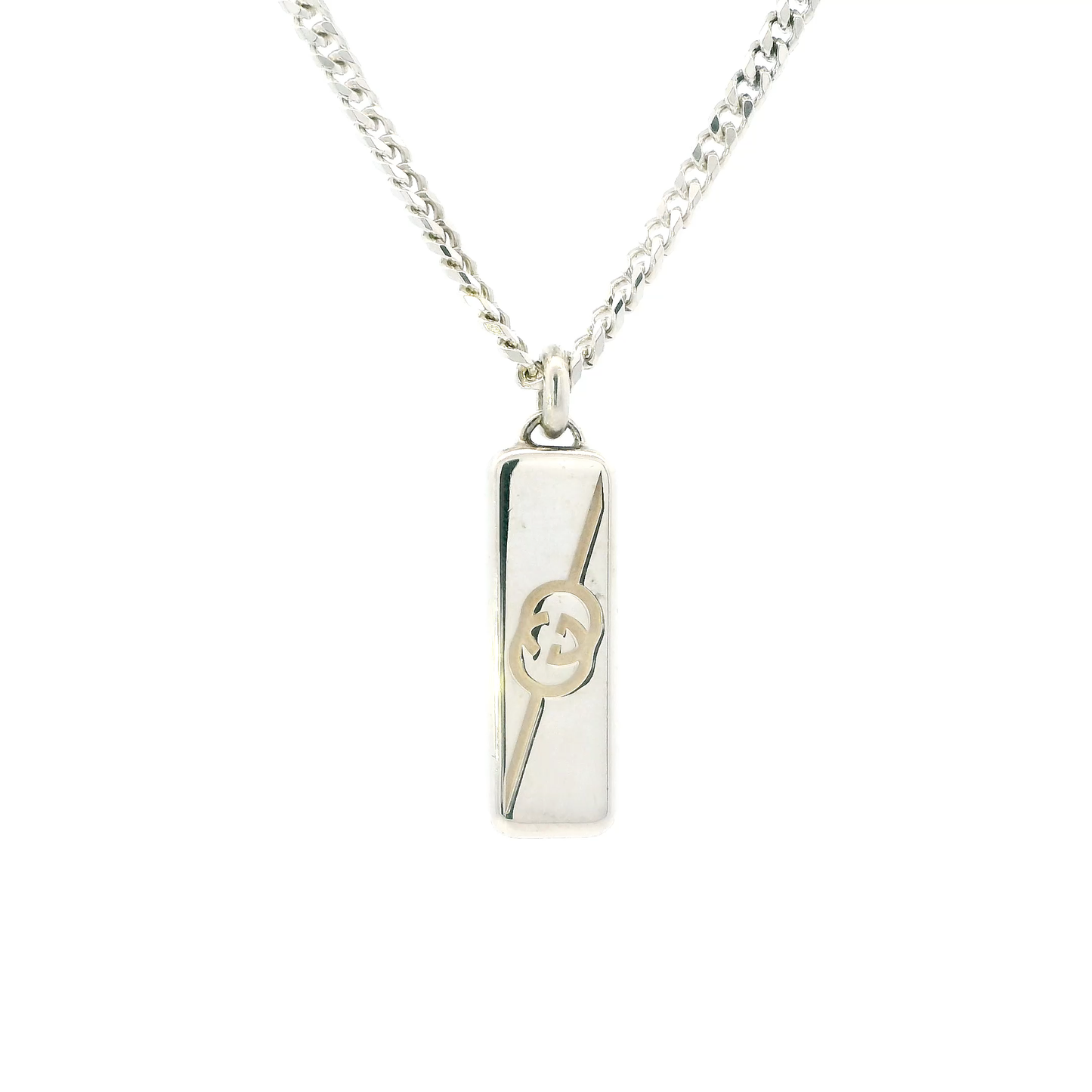 Gucci Sterling Silver Tag & Cuban Chain Necklace
