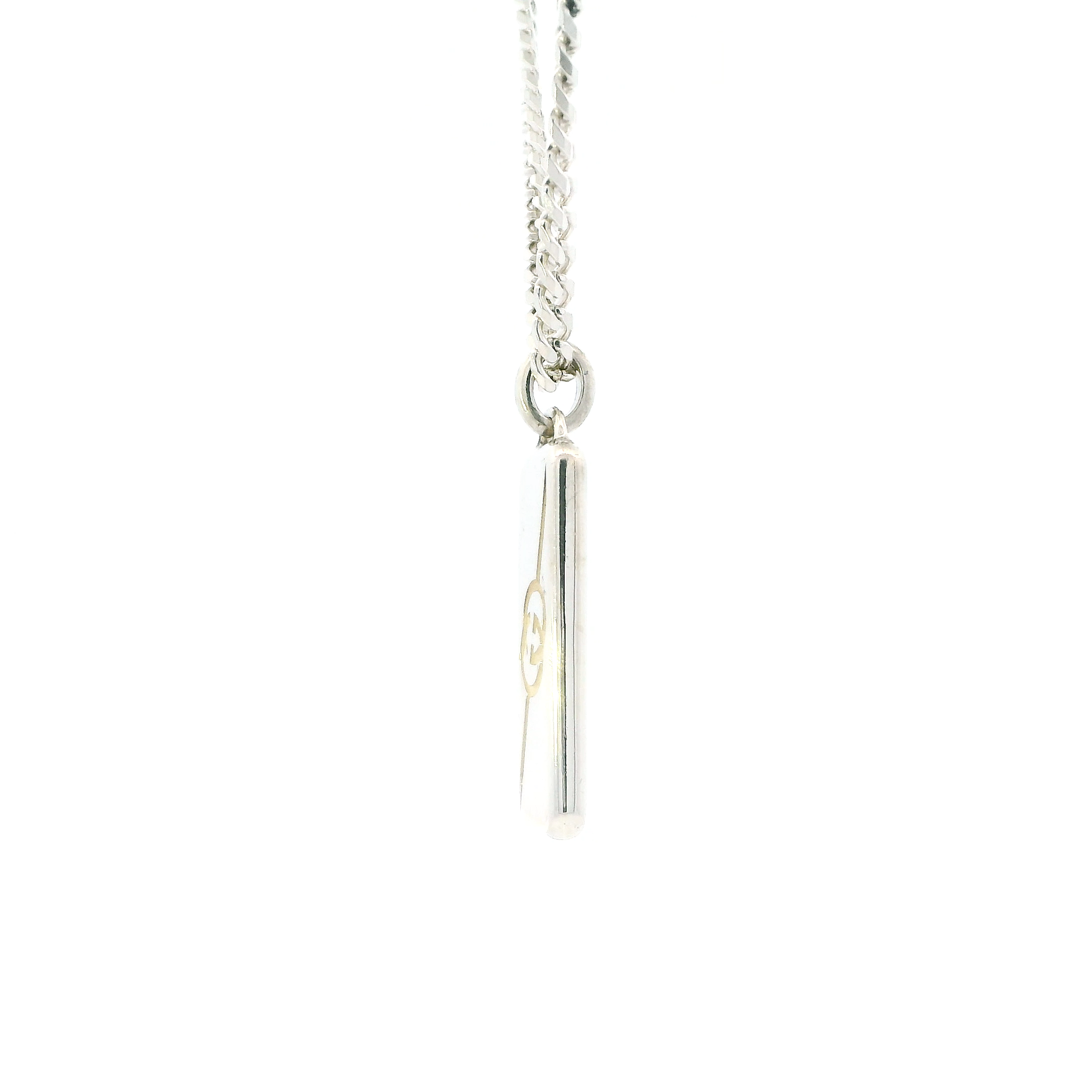 Gucci Sterling Silver Tag & Cuban Chain Necklace