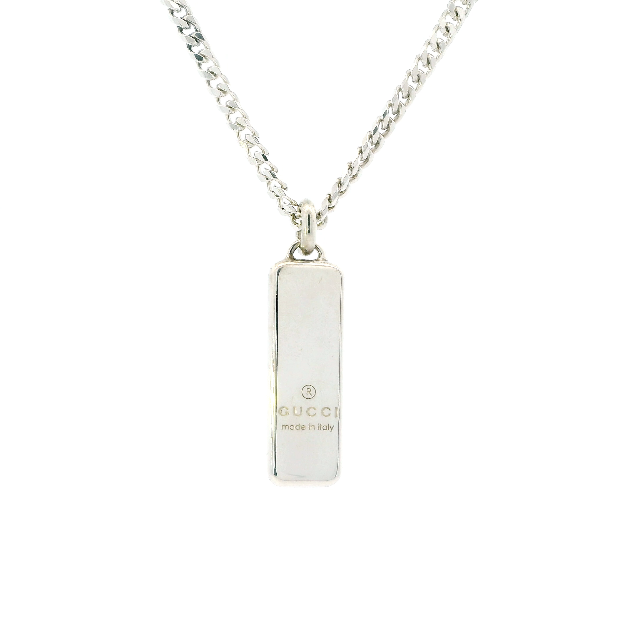 Gucci Sterling Silver Tag & Cuban Chain Necklace