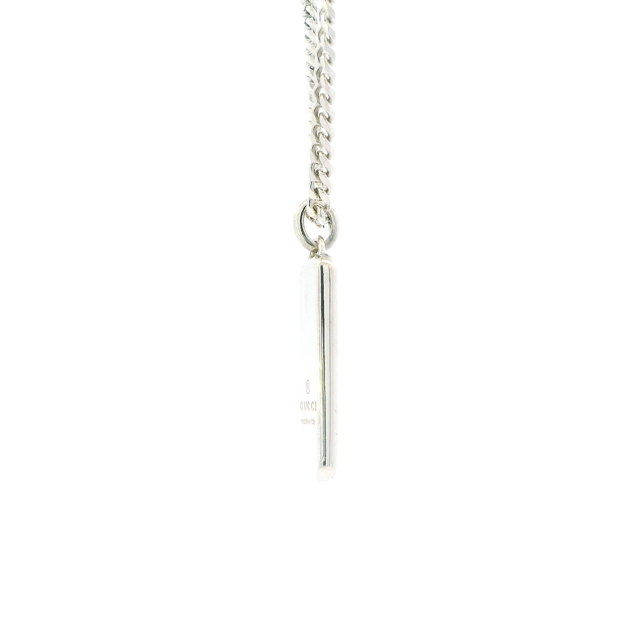 Gucci Sterling Silver Tag & Cuban Chain Necklace