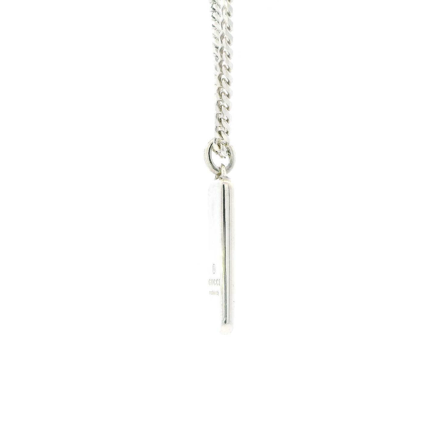 Gucci Sterling Silver Tag & Cuban Chain Necklace