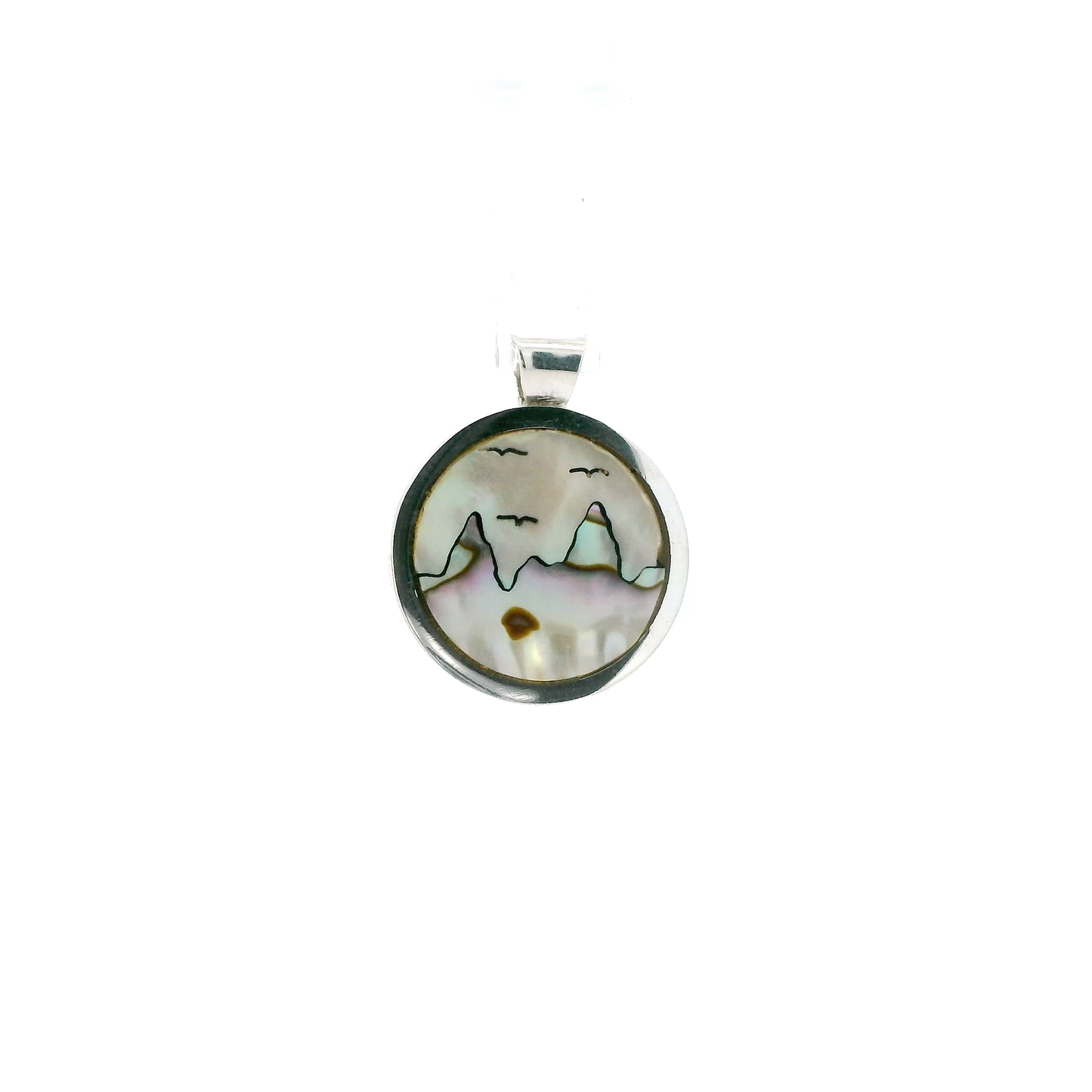 Silver Moon Mountain Scene Pendant