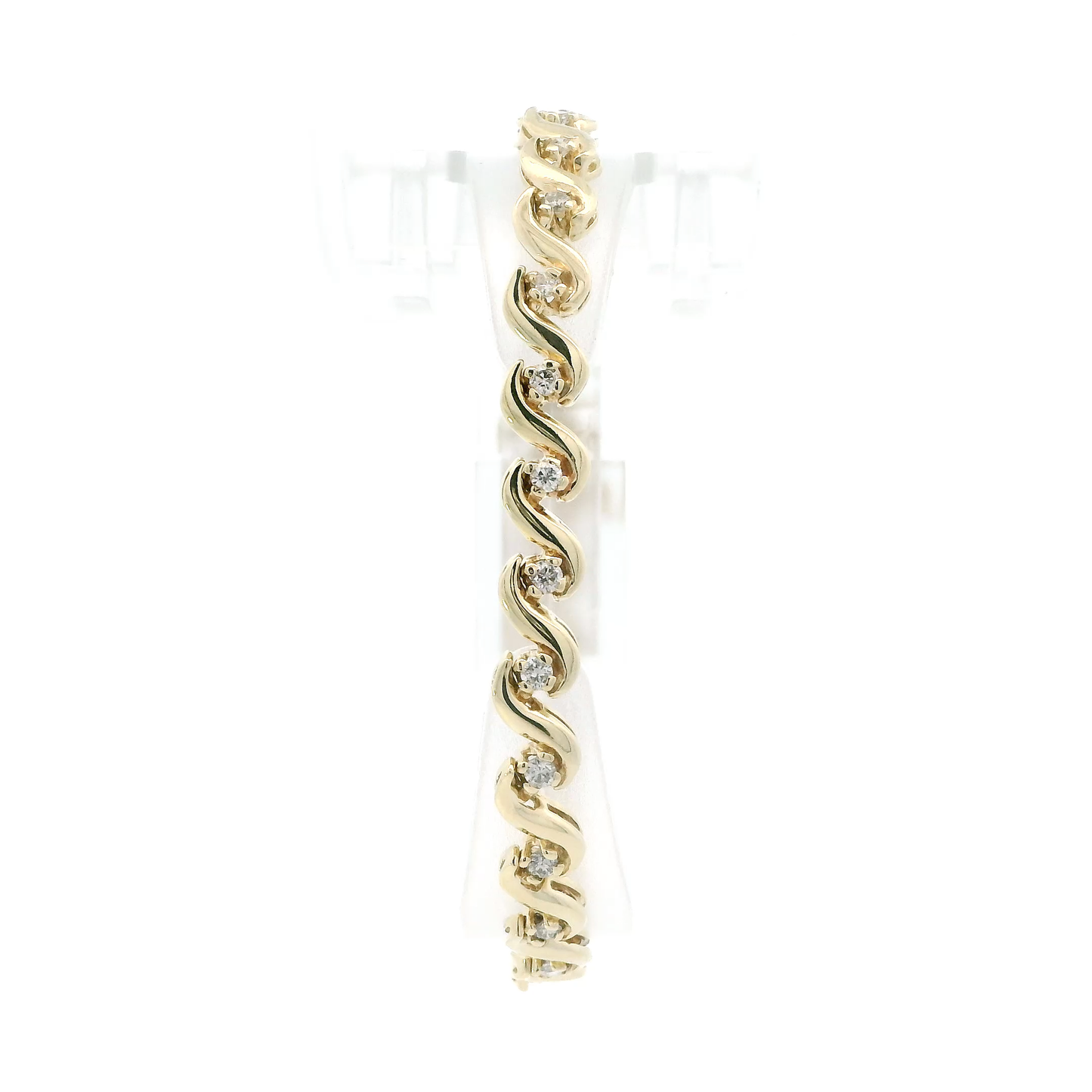 14K Yellow Gold 6.5" Diamond Tennis Bracelet W/ Security Chain - 0.81ct
