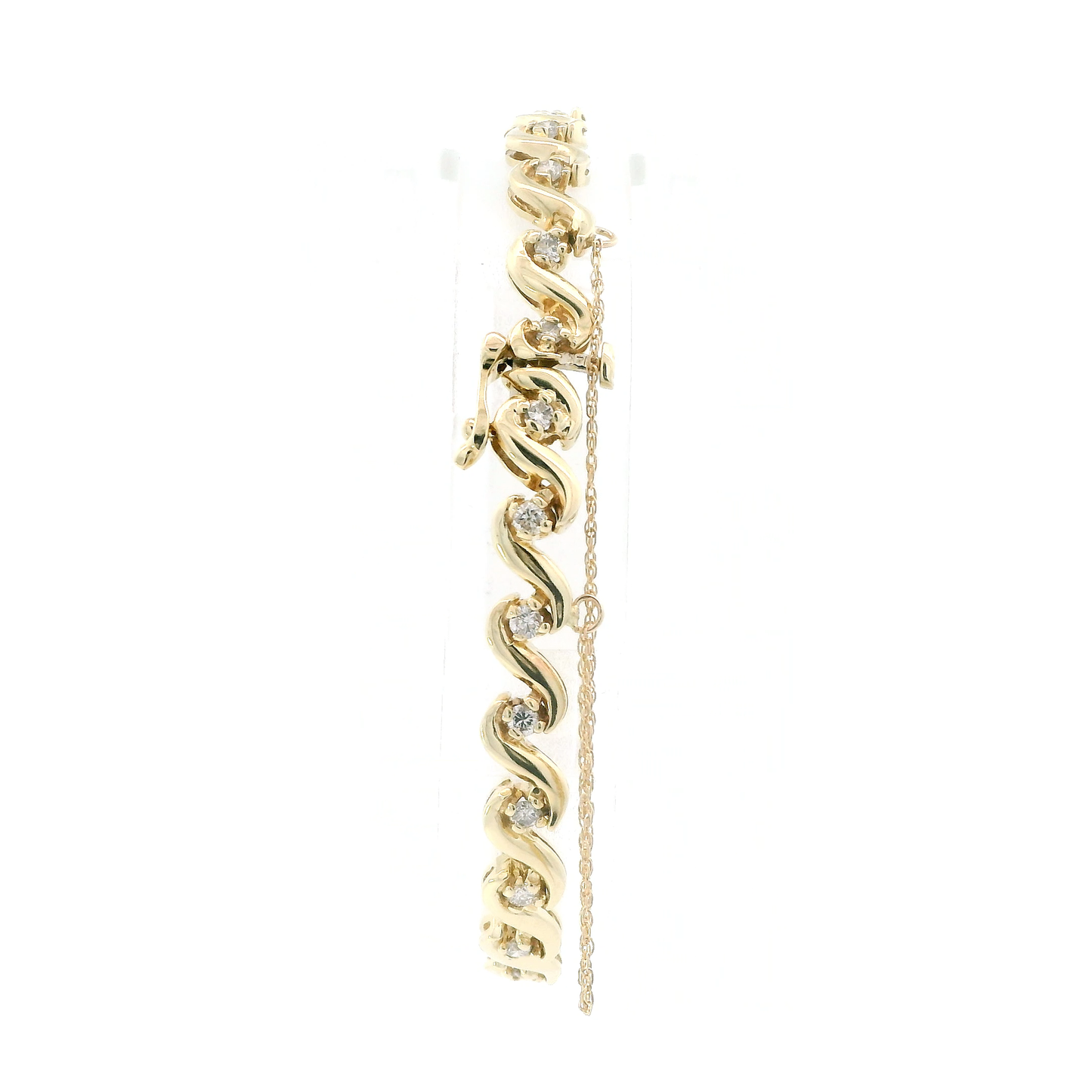 14K Yellow Gold 6.5" Diamond Tennis Bracelet W/ Security Chain - 0.81ct