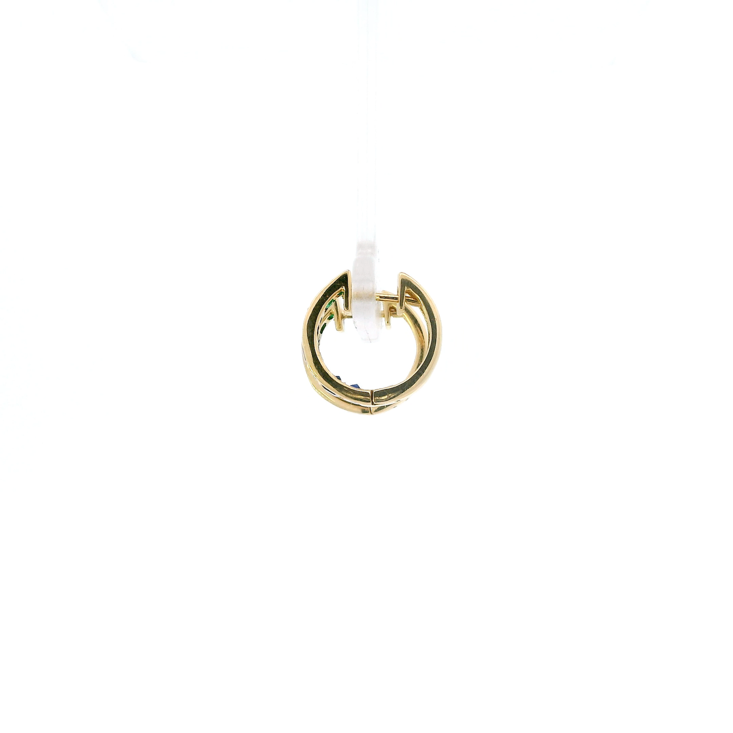18K Yellow Gold Diamond, Sapphire, Ruby, & Emerald Huggie Hoop Earrings - 0.05ct
