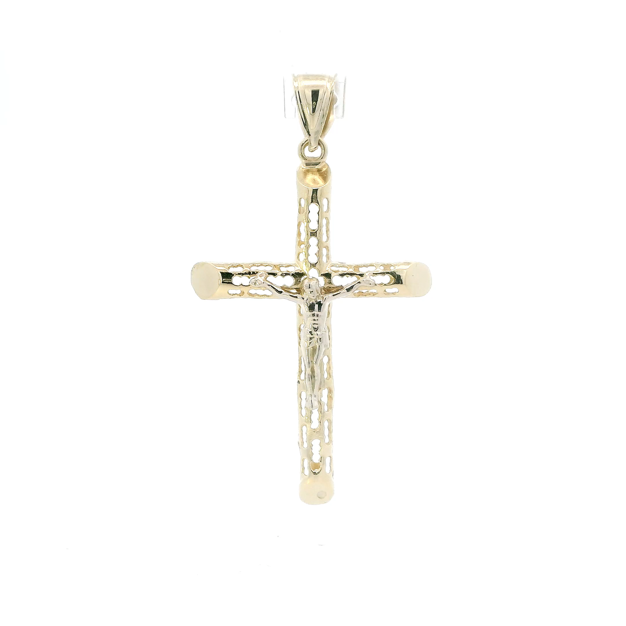 14K Yellow & White Gold Hollow Crucifix Pendant