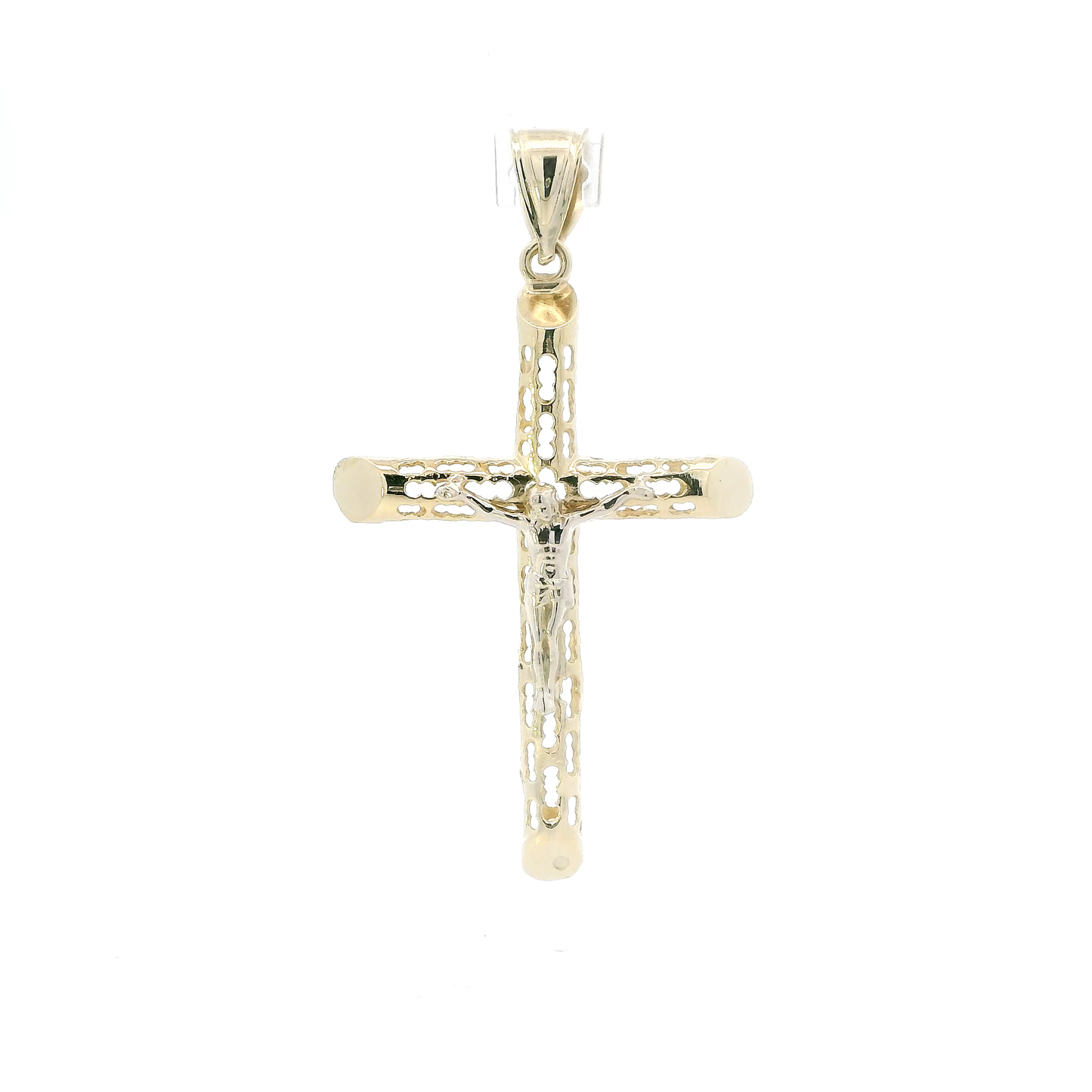 14K Yellow & White Gold Hollow Crucifix Pendant