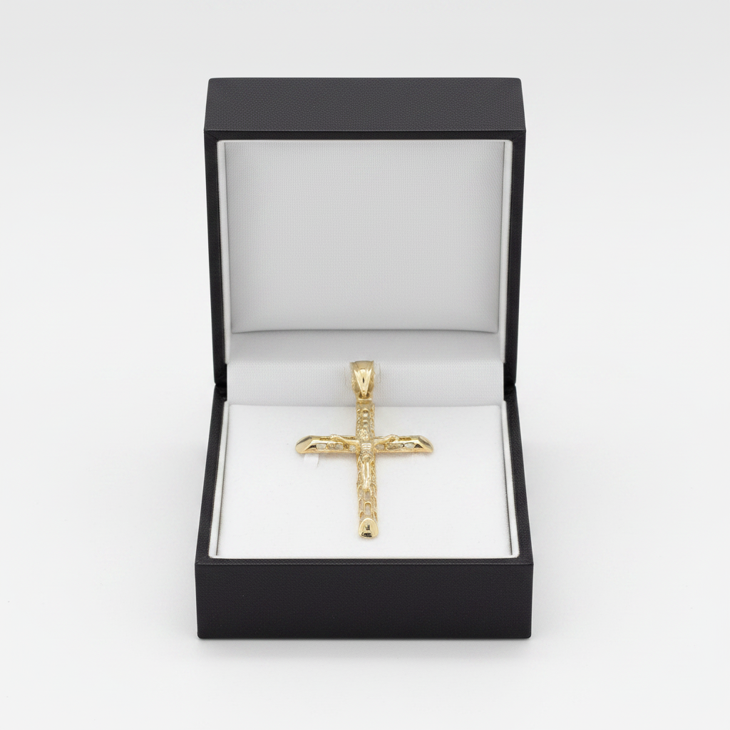 14K Yellow & White Gold Hollow Crucifix Pendant