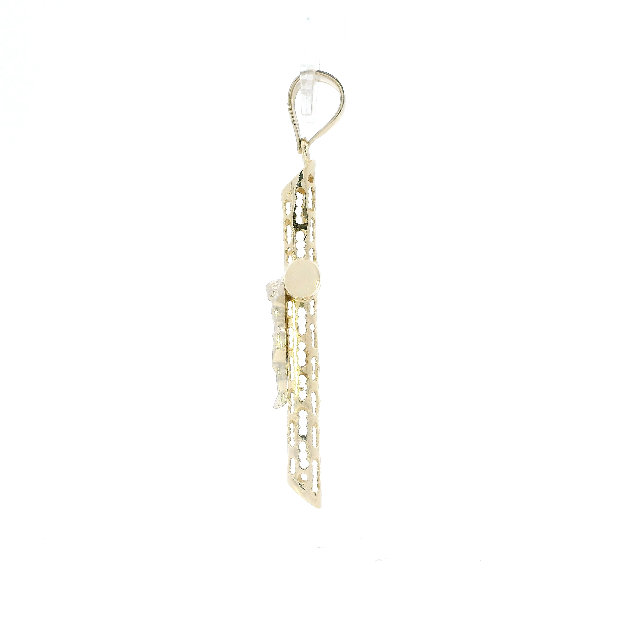 14K Yellow & White Gold Hollow Crucifix Pendant