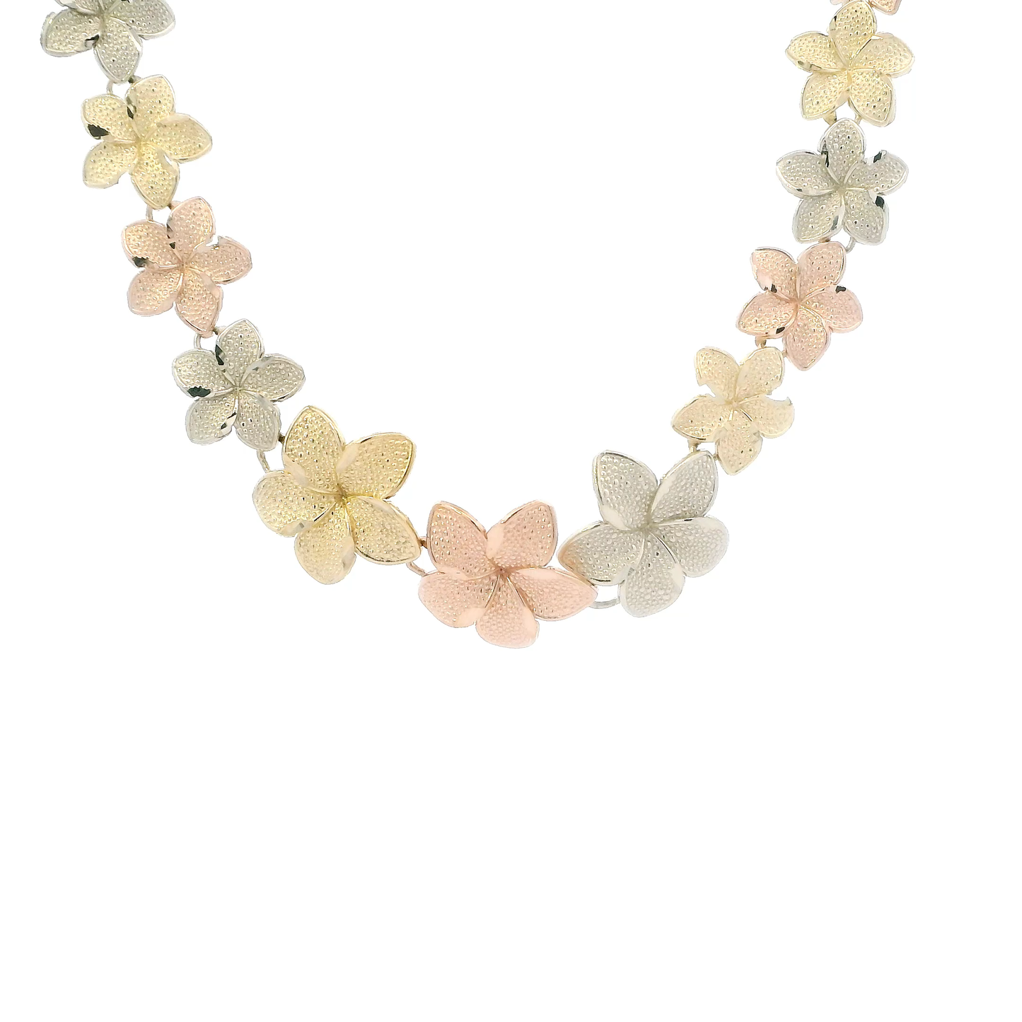 14K Tri Color Gold 17.25" Plumeria Flower Necklace
