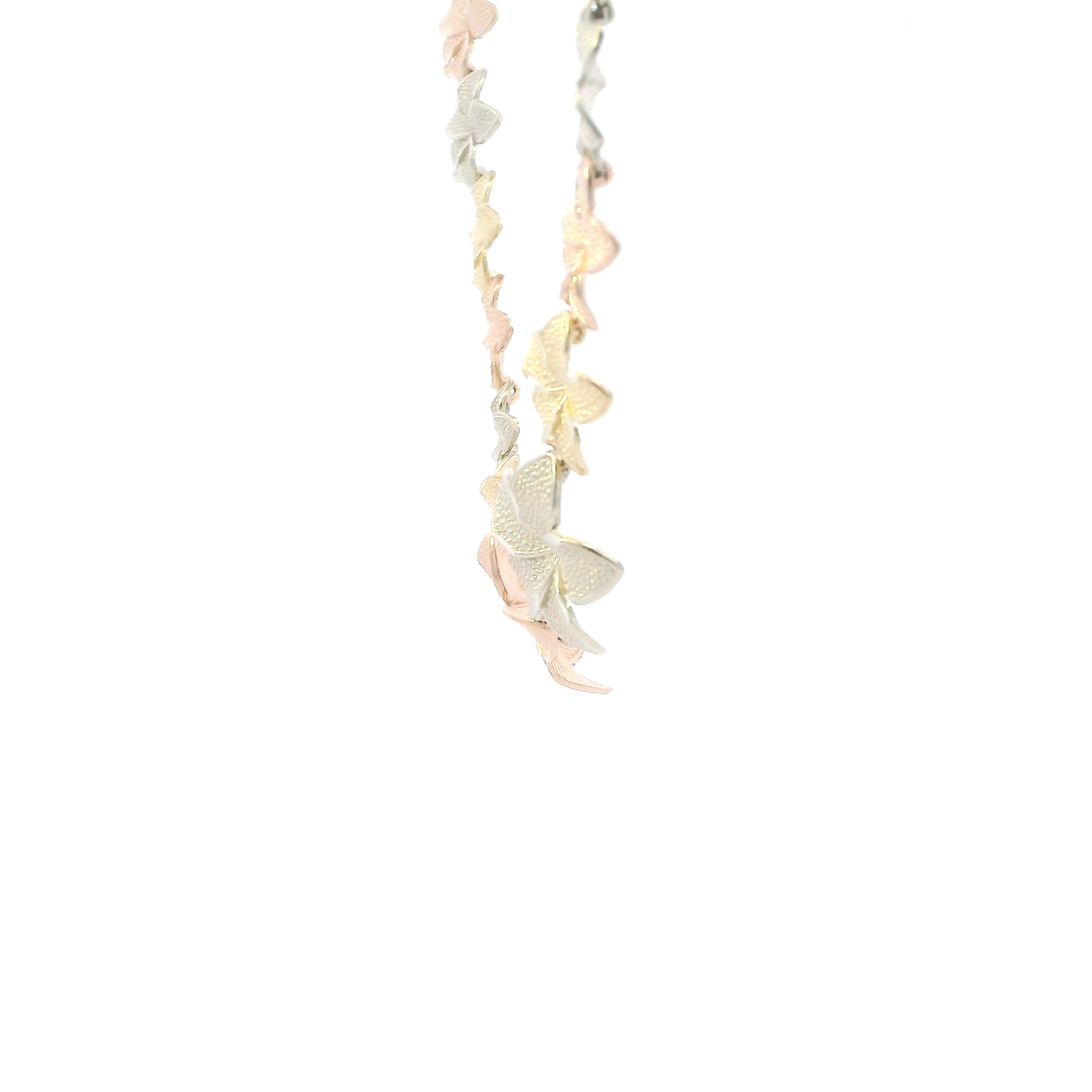 14K Tri Color Gold 17.25" Plumeria Flower Necklace