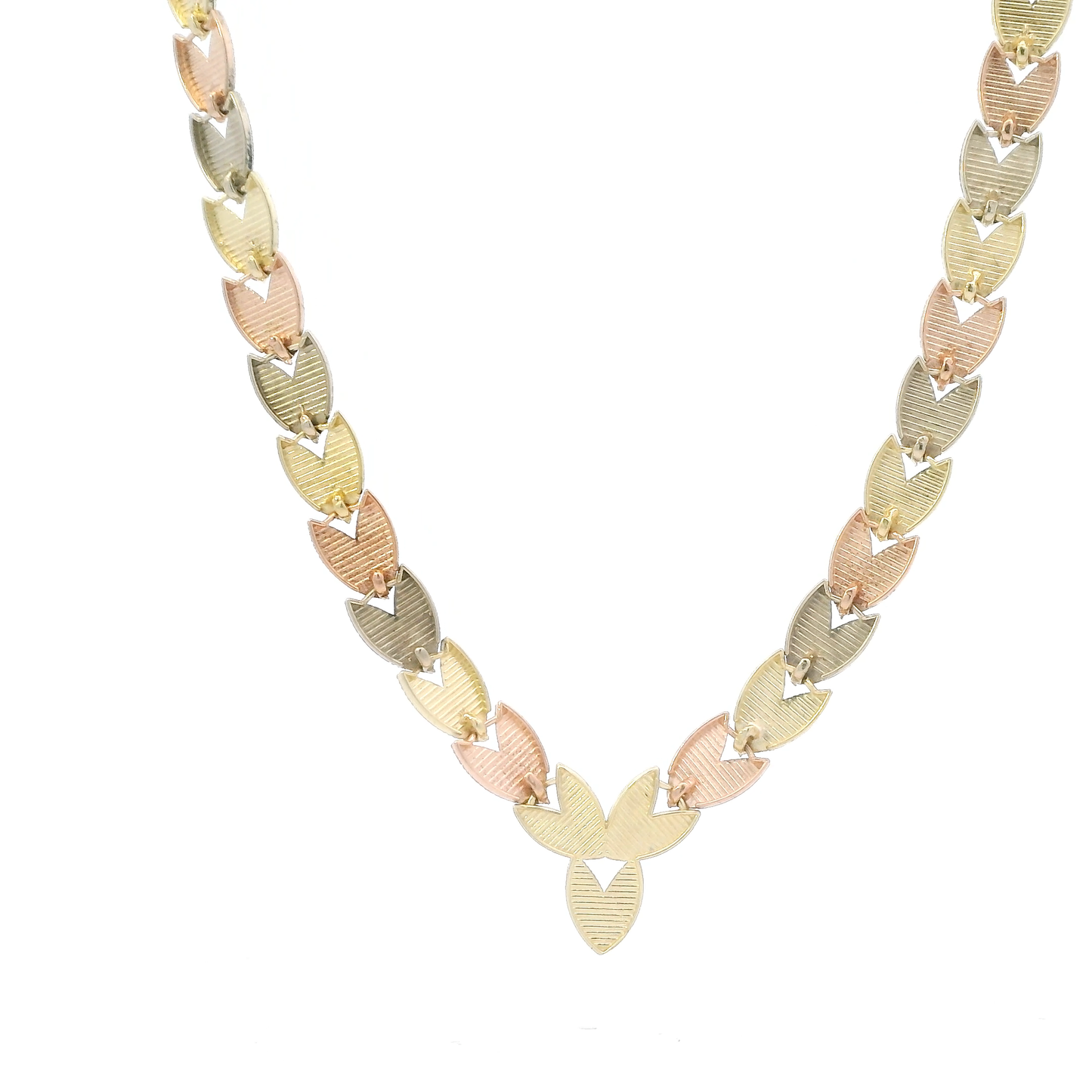 14K Tri Color Gold 19" Leaf Link Necklace