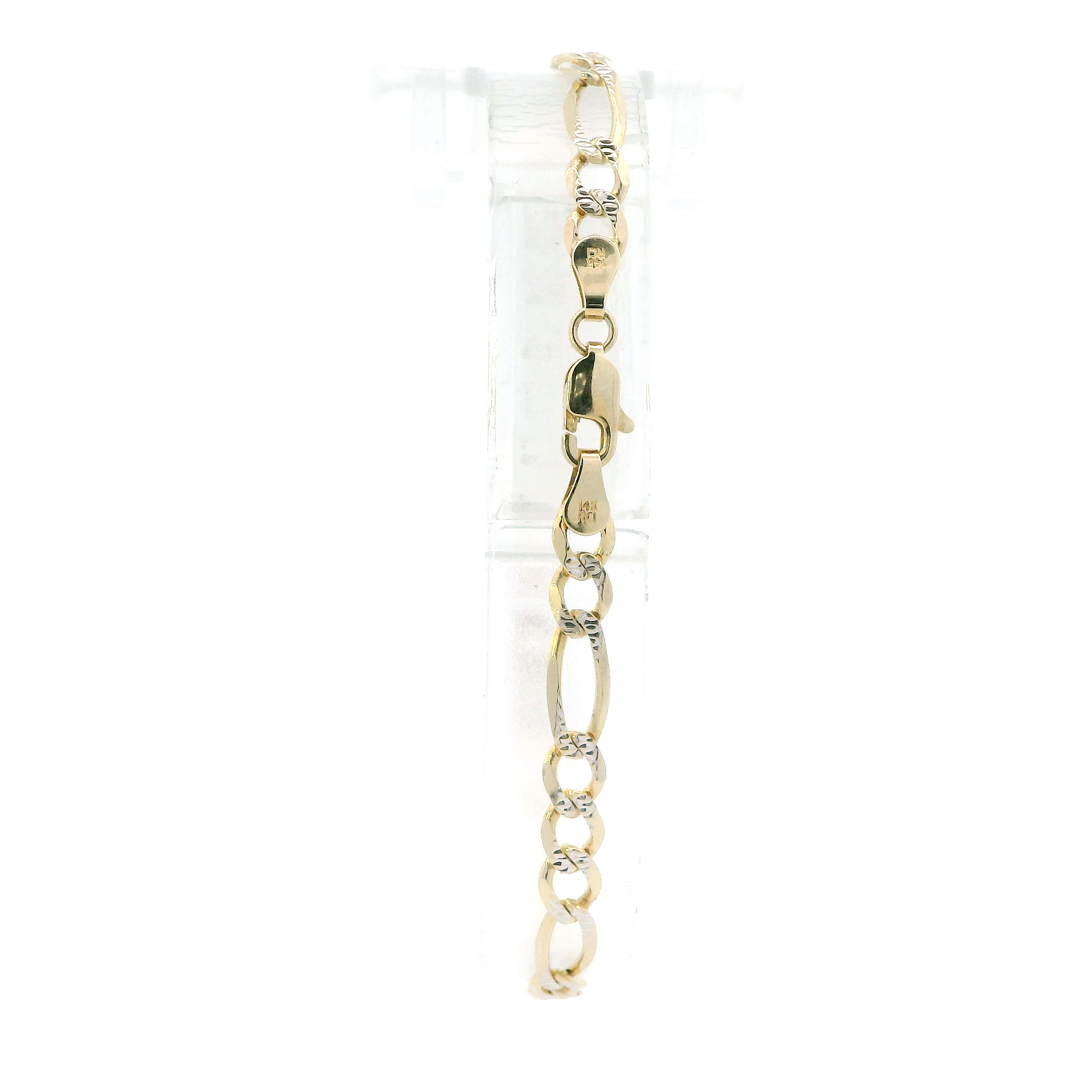 14K Yellow Gold Diamond Cut Figaro Bracelet