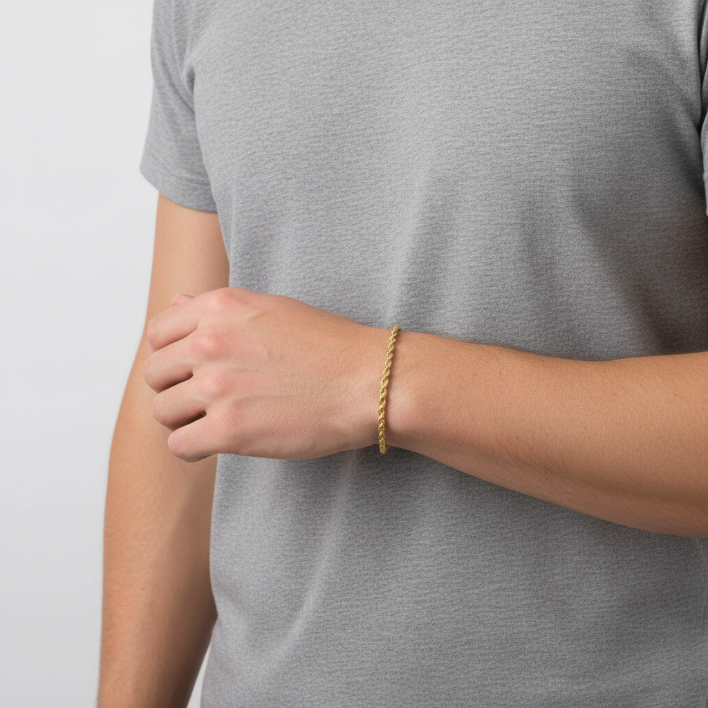 10K Yellow Gold 8" Hollow Rope Bracelet