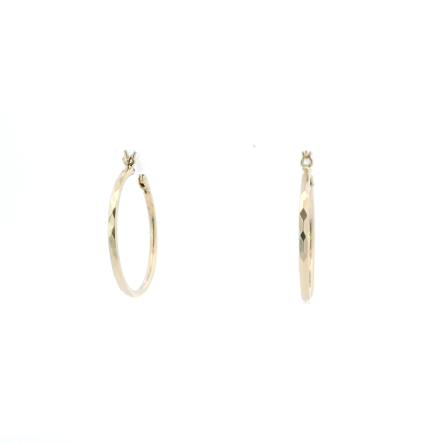 10K Yellow Gold Diamond Cut Hoop Earrings