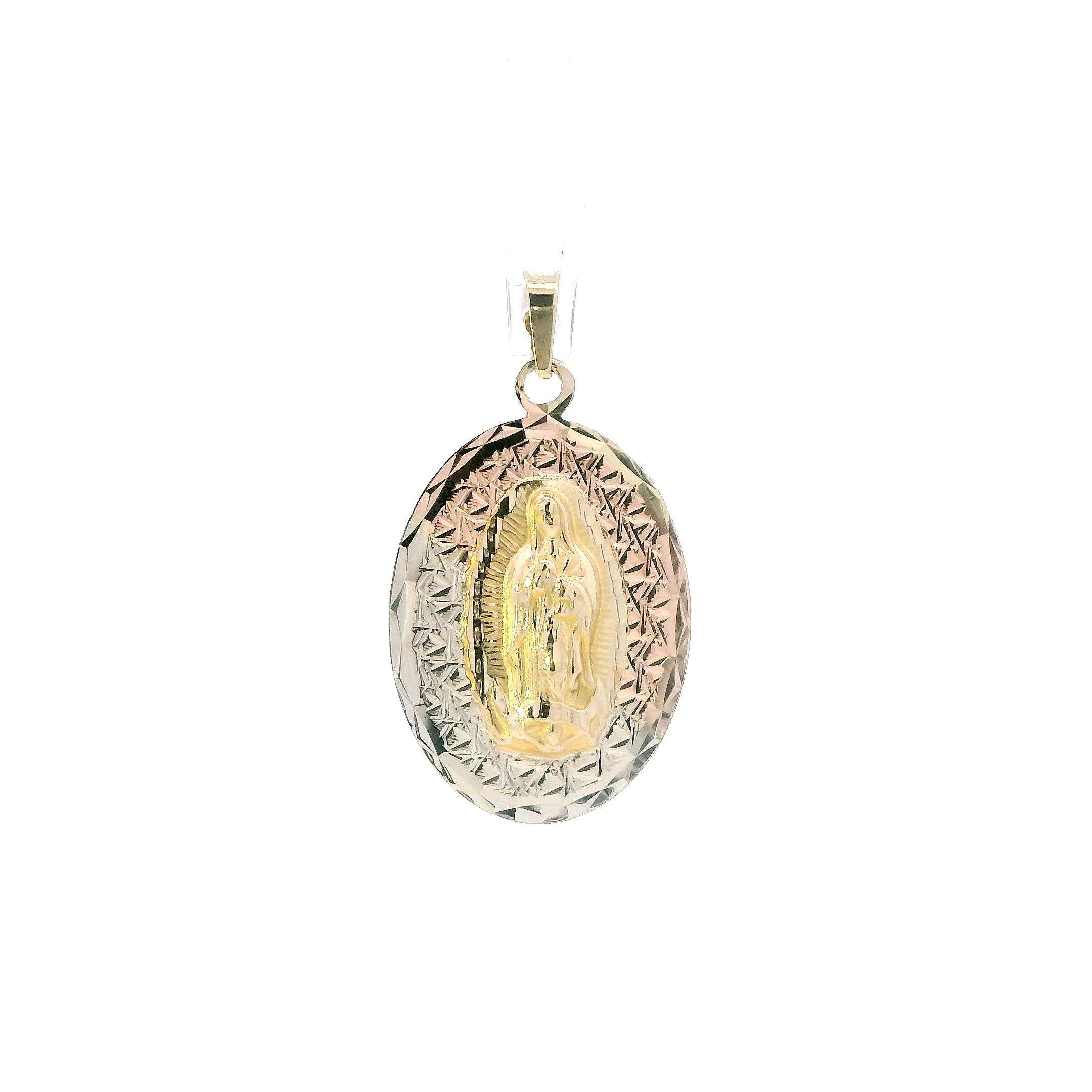 14K Tri Color Gold Oval Religious Pendant