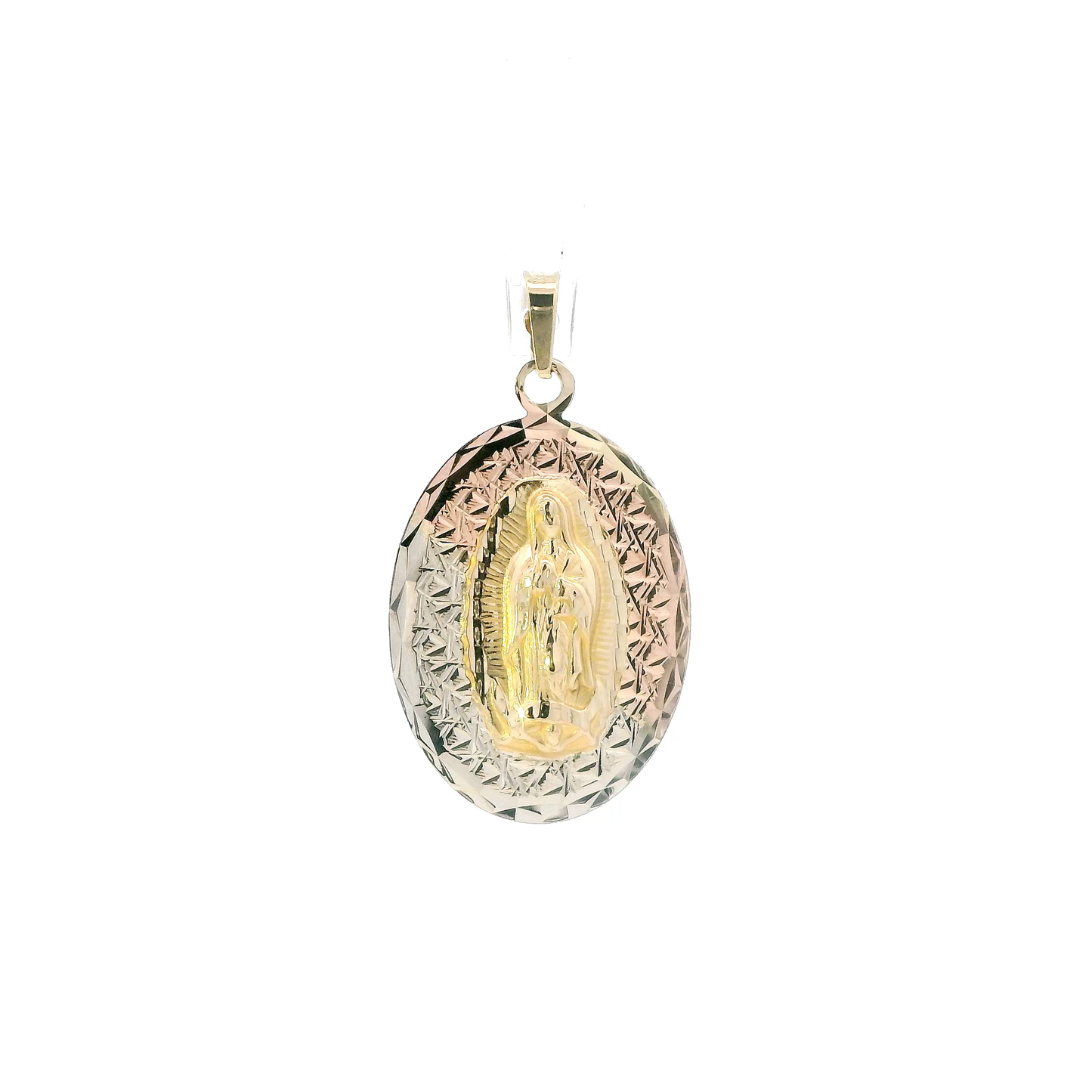 14K Tri Color Gold Oval Religious Pendant