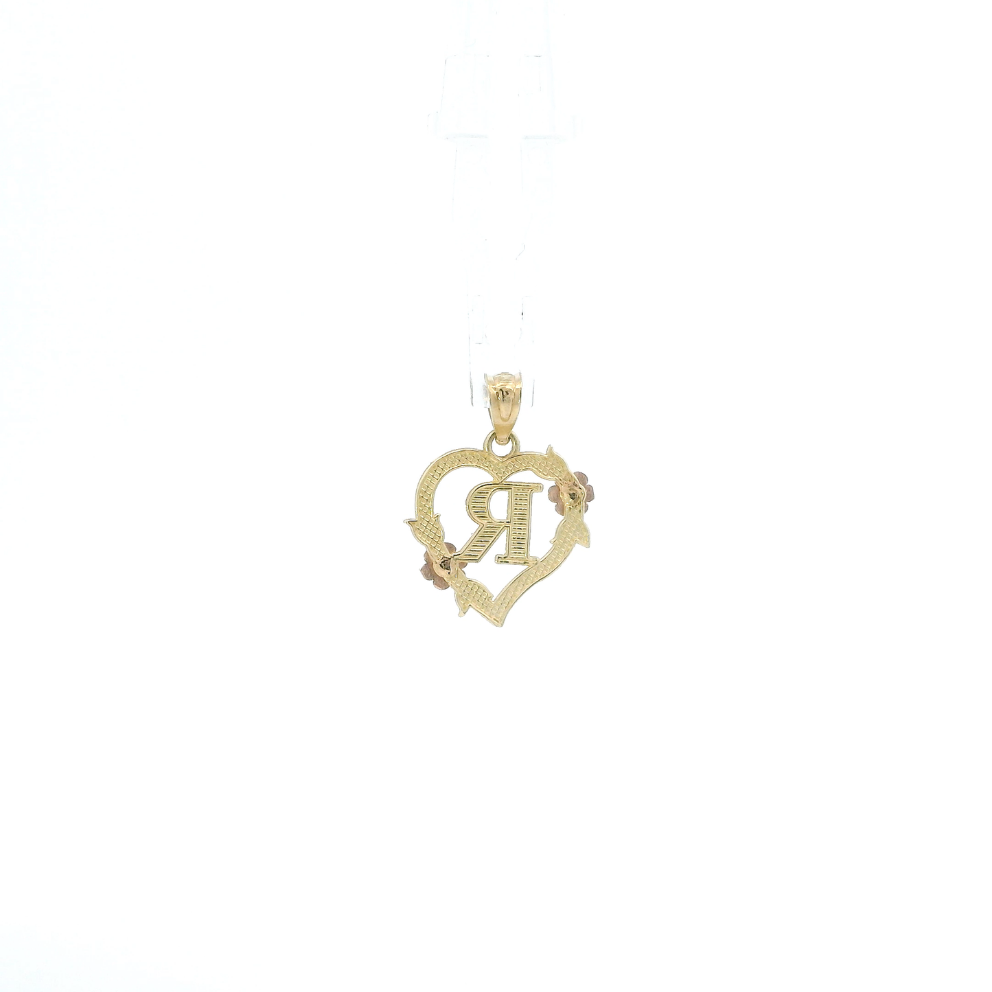10K Yellow & Rose Gold Diamond Cut Letter "R" Heart Pendant