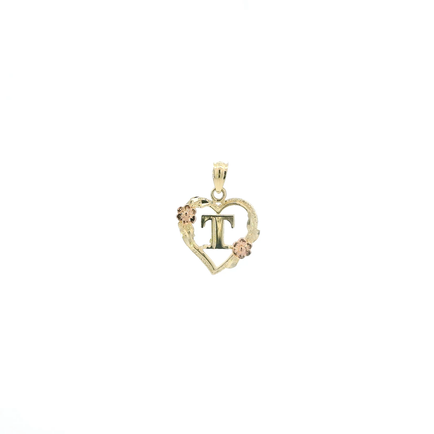 14K Yellow & Rose Gold Letter "T" Heart Pendant