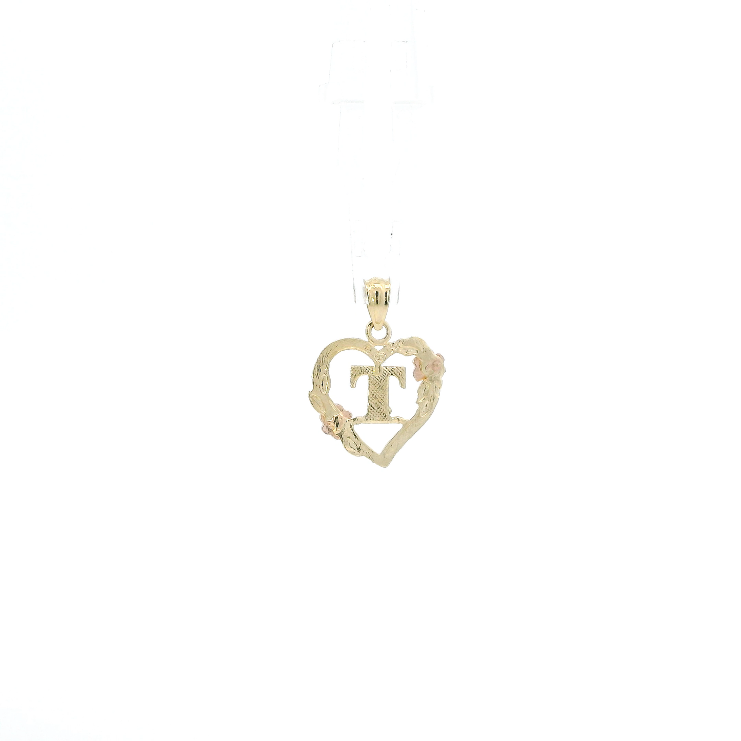 14K Yellow & Rose Gold Letter "T" Heart Pendant