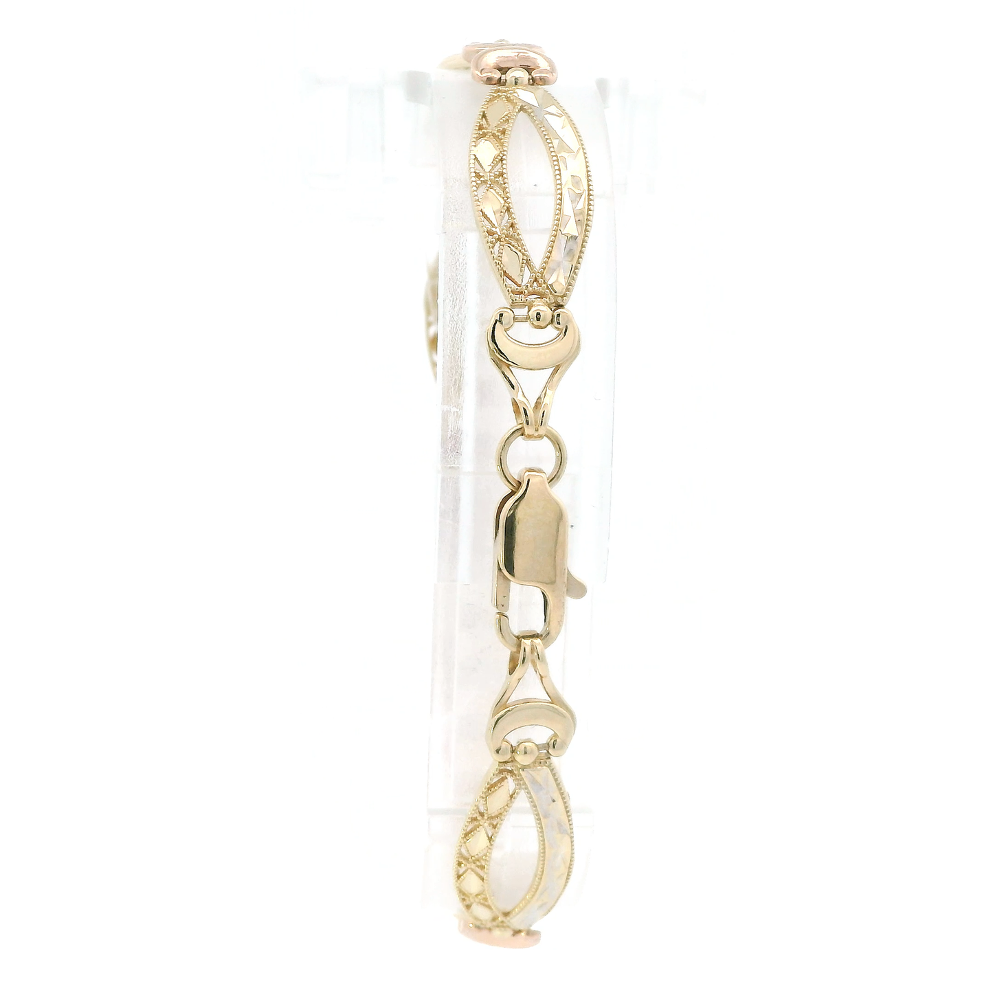 14K Tri Color Gold 7" Open Link Bracelet