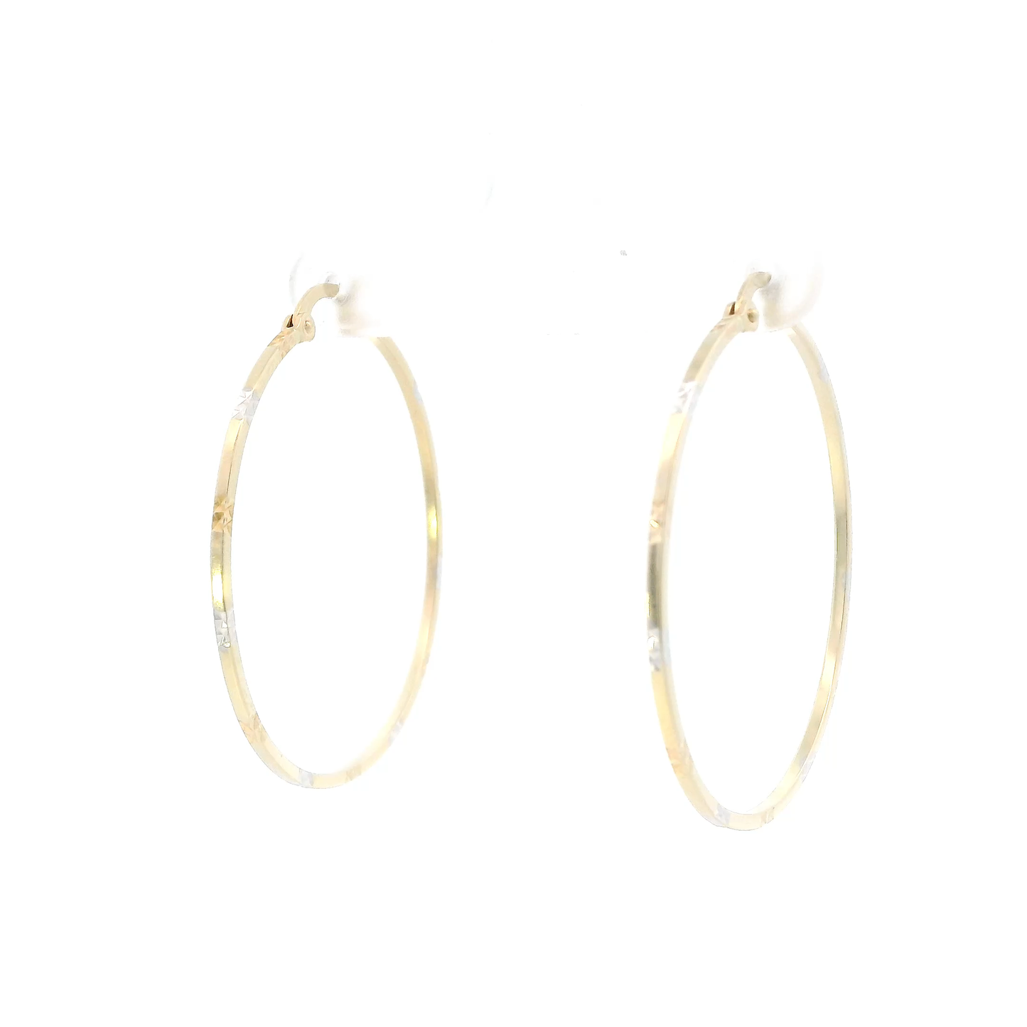14K Yellow & White Gold Diamond Cut Hoop Earrings