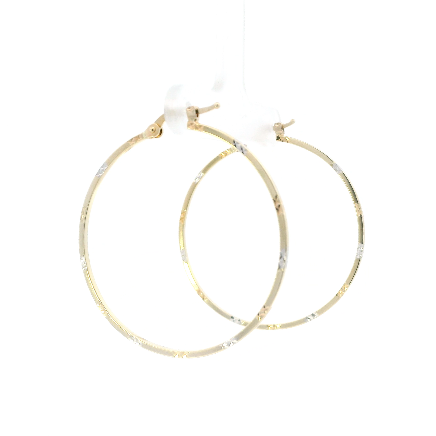 14K Yellow & White Gold Diamond Cut Hoop Earrings