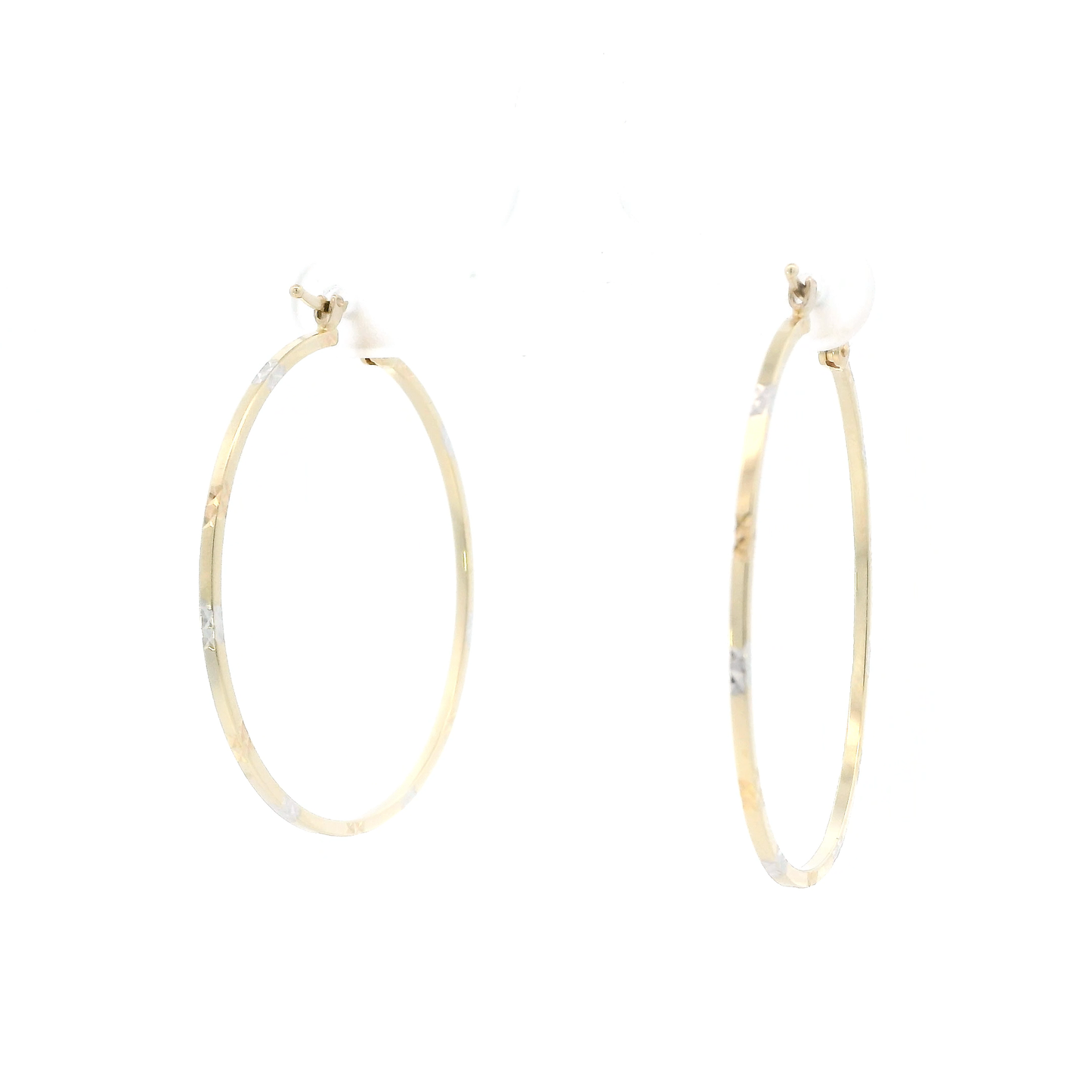 14K Yellow & White Gold Diamond Cut Hoop Earrings
