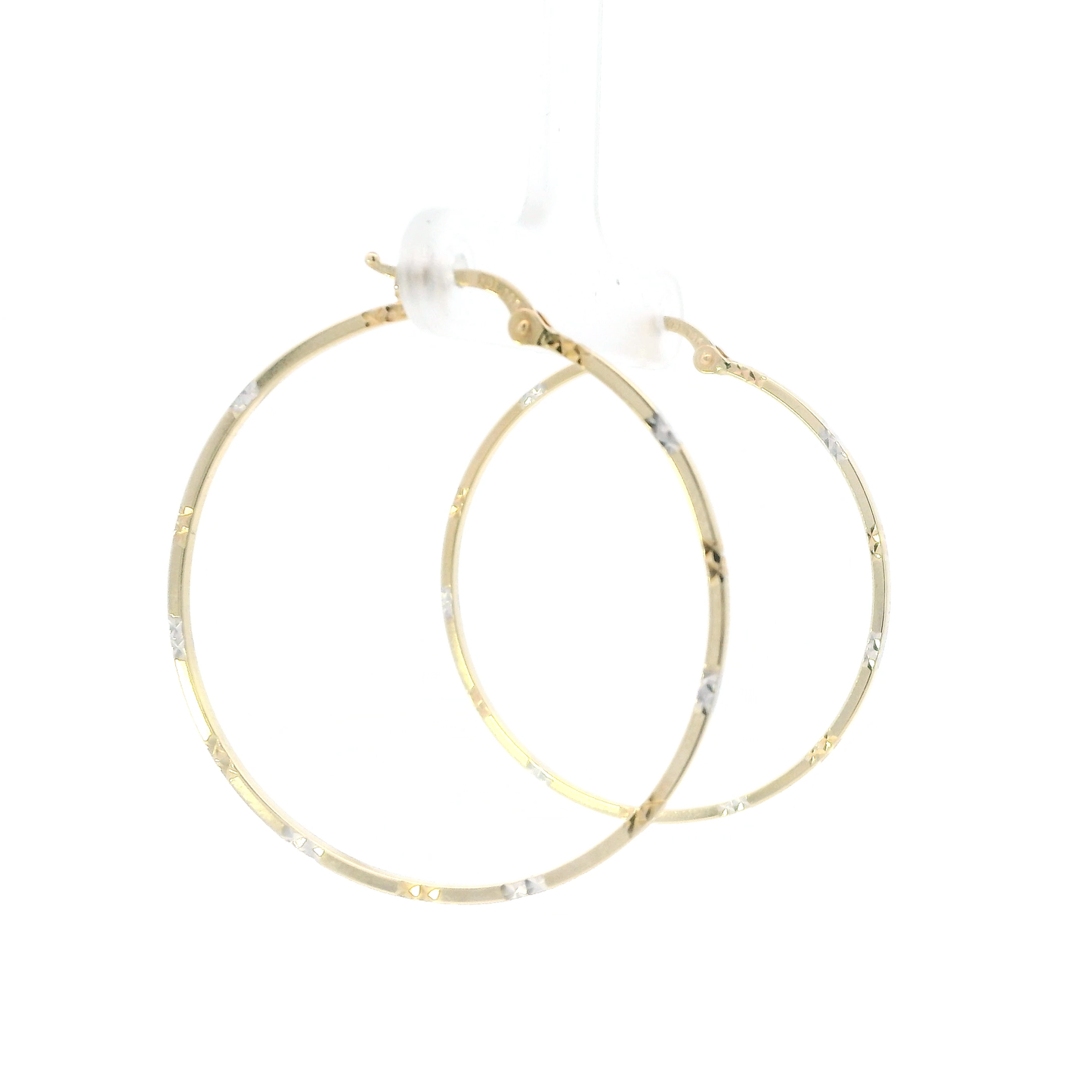 14K Yellow & White Gold Diamond Cut Hoop Earrings