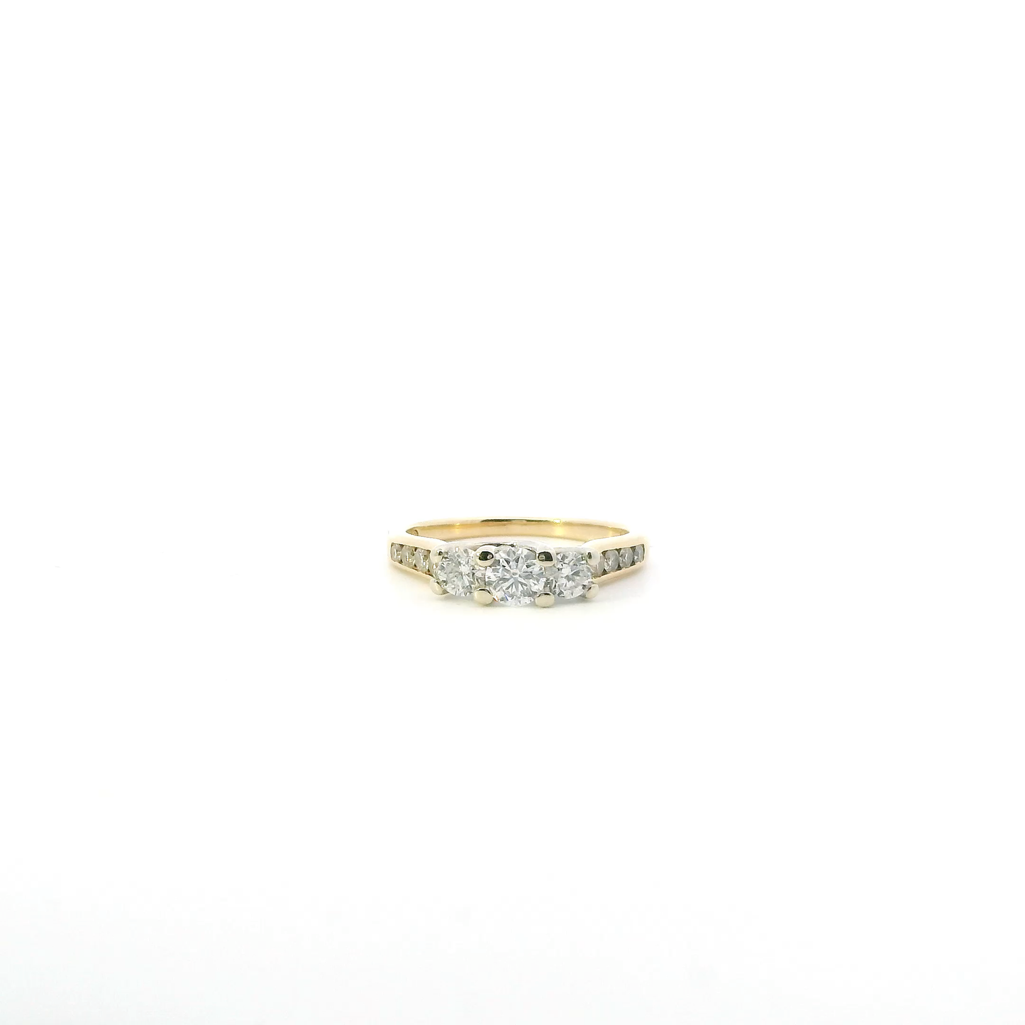14K Yellow & White Gold Diamond  "Past Present Future" Womens Ring - 0.88ct
