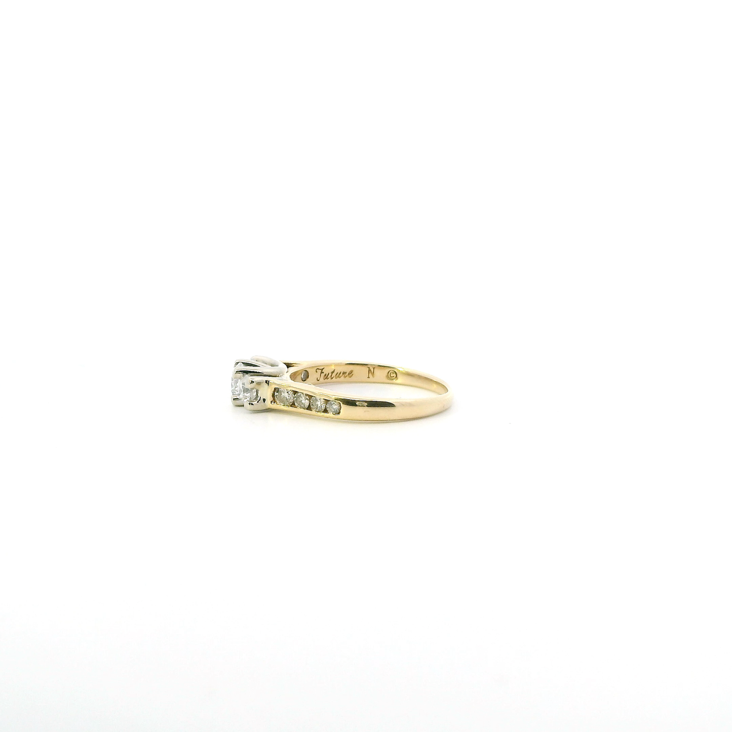14K Yellow & White Gold Diamond  "Past Present Future" Womens Ring - 0.88ct
