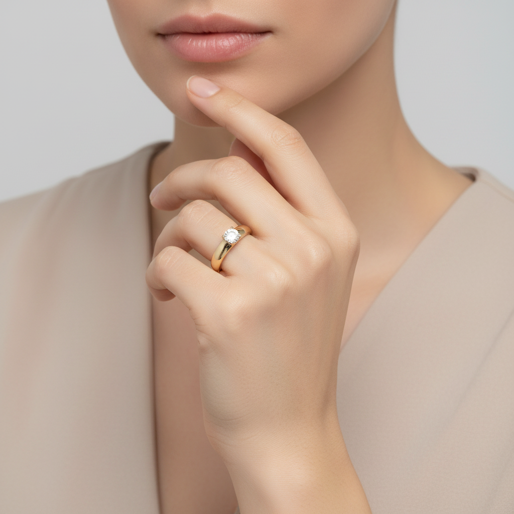 14K Yellow Gold Solitaire Womens Ring - 0.55ct