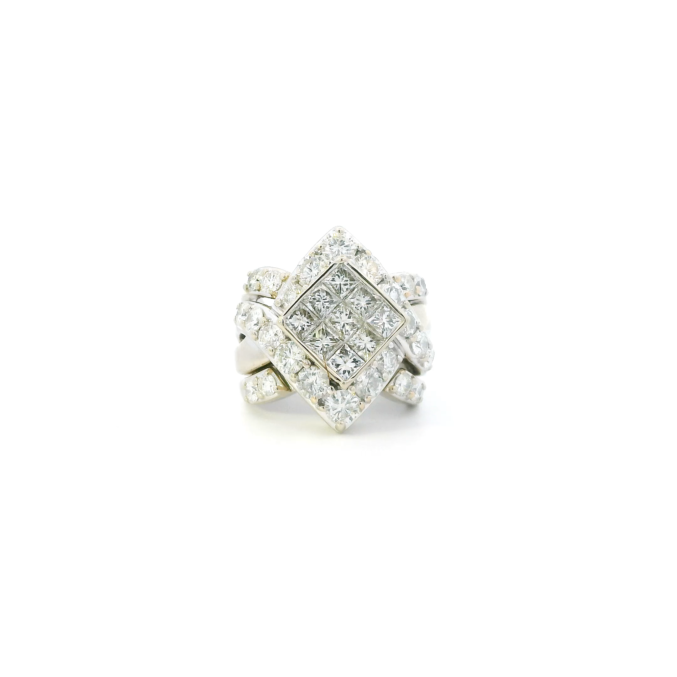 14K White Gold Diamond Engagement & Wedding Ring Set - 5.33ct