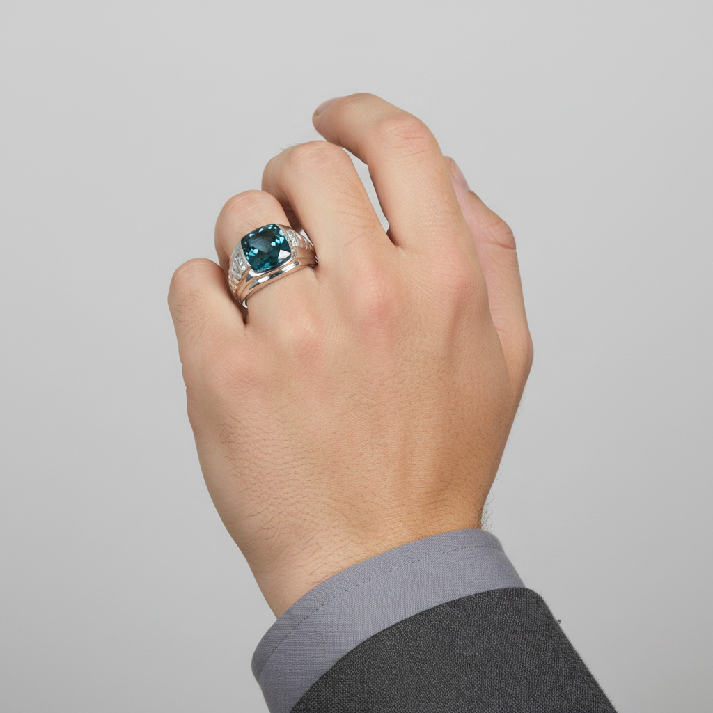Sterling Silver Blue Topaz Mens Ring