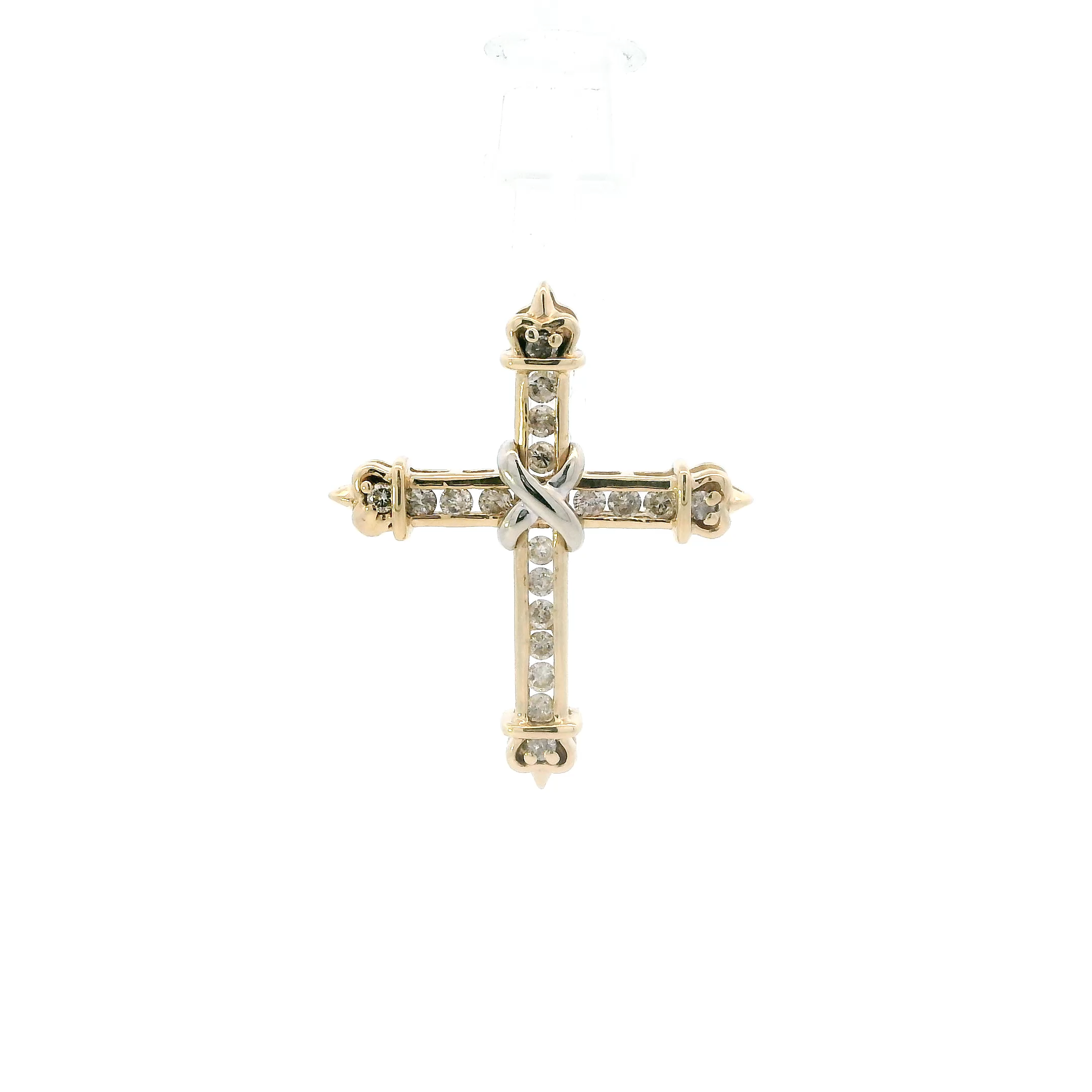 10K Yellow & White Gold Diamond Cross Pendant - 0.65ct