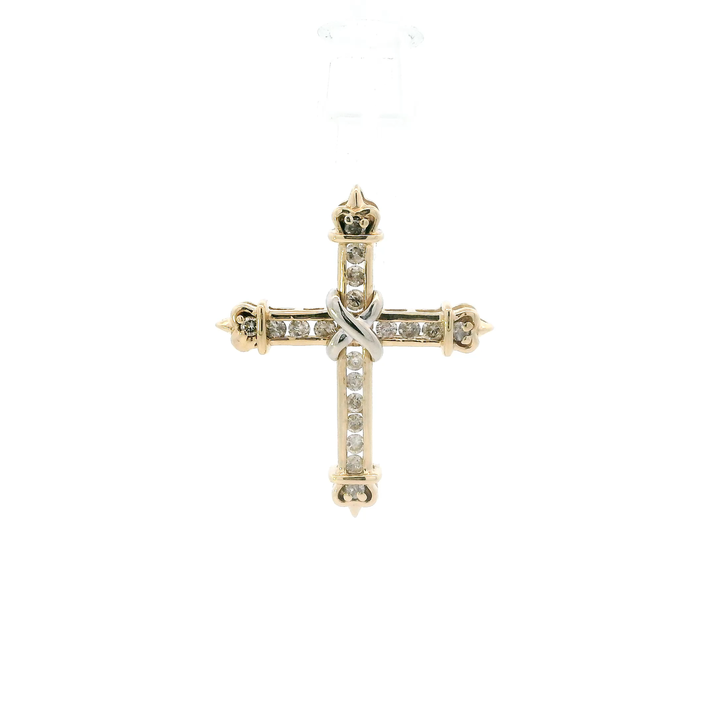 10K Yellow & White Gold Diamond Cross Pendant - 0.65ct